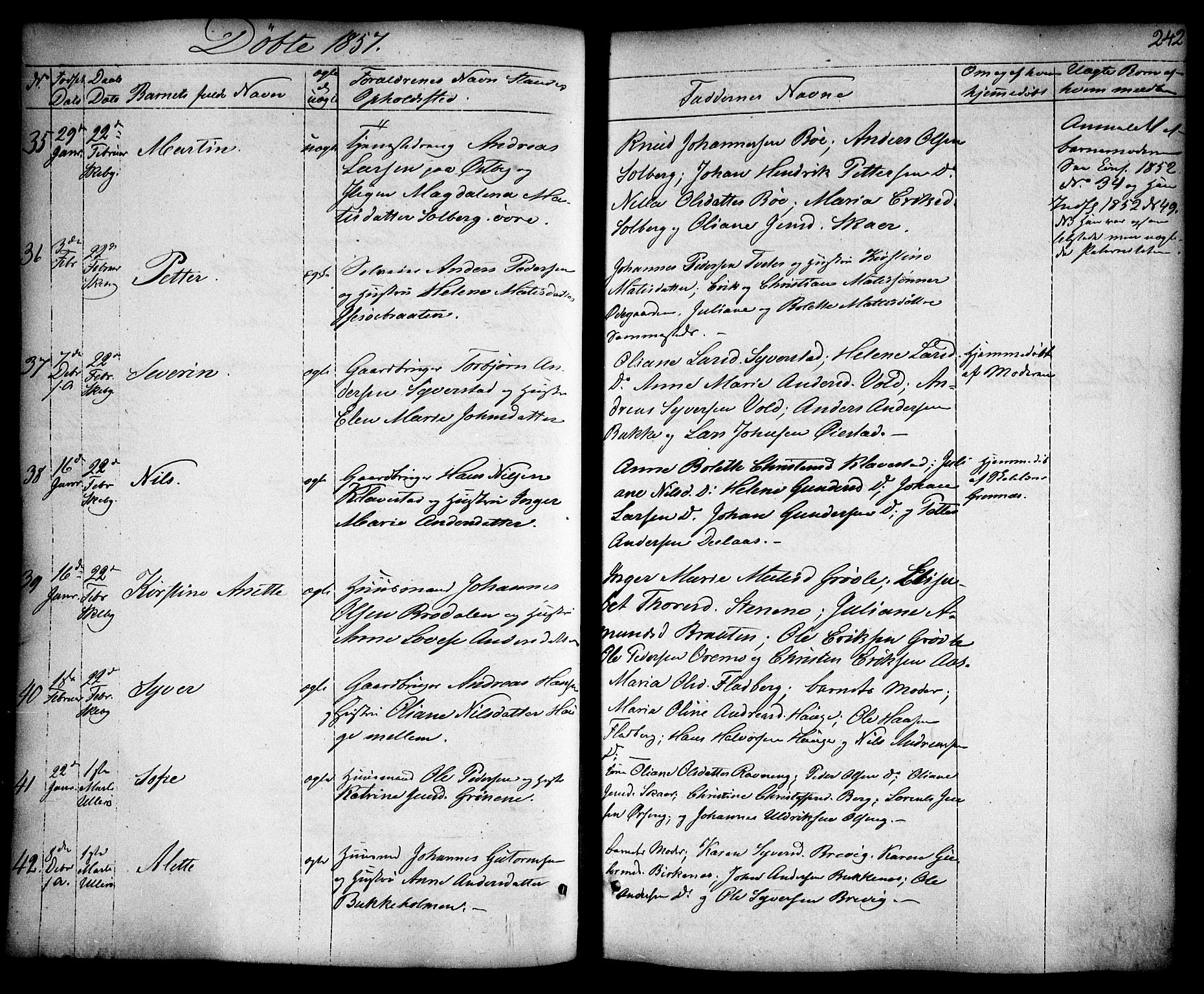 Skjeberg prestekontor Kirkebøker, AV/SAO-A-10923/F/Fa/L0006: Parish register (official) no. I 6, 1846-1858, p. 242