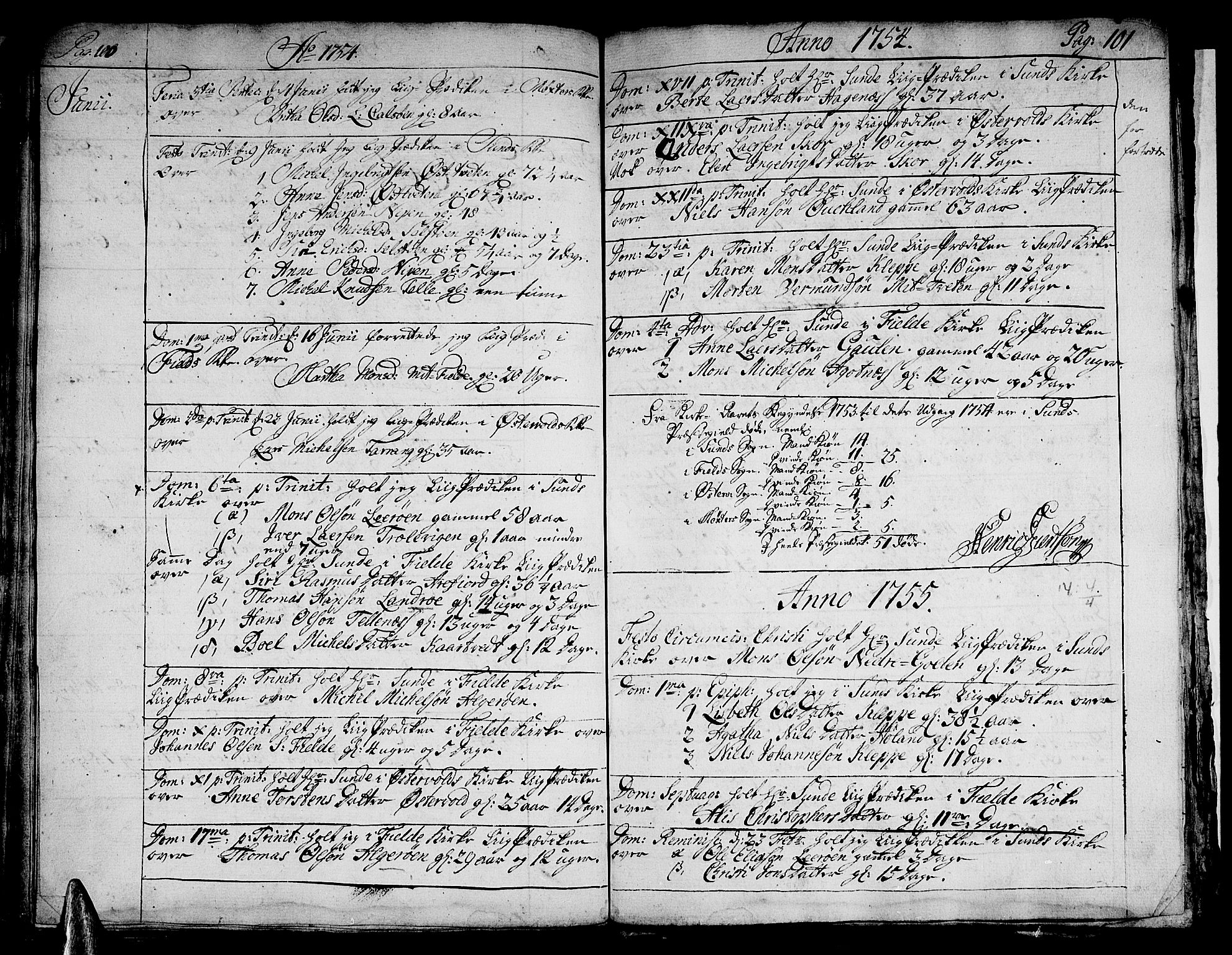 Sund sokneprestembete, AV/SAB-A-99930: Parish register (official) no. A 2, 1729-1769, p. 100-101