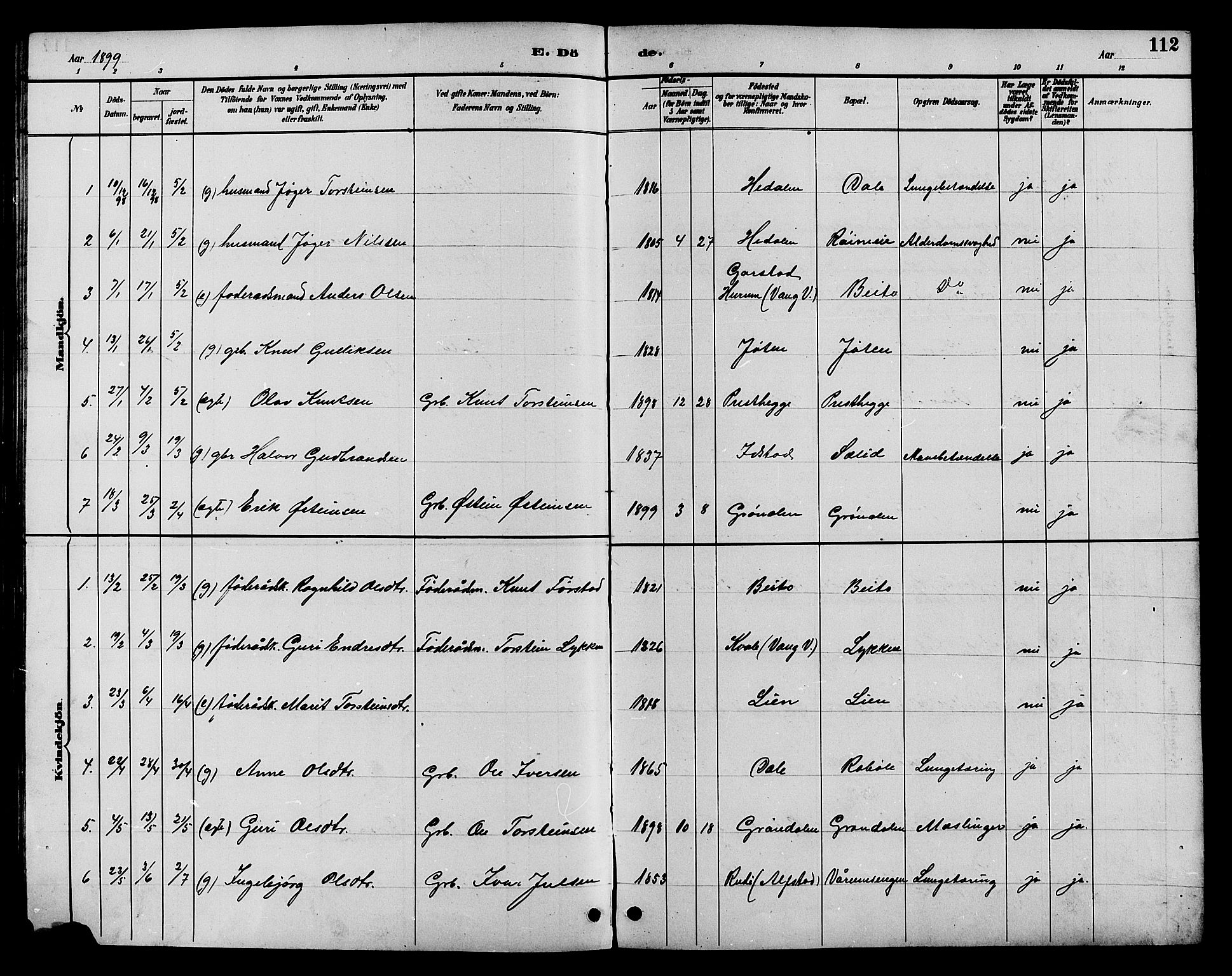 Øystre Slidre prestekontor, AV/SAH-PREST-138/H/Ha/Hab/L0004: Parish register (copy) no. 4, 1887-1907, p. 112