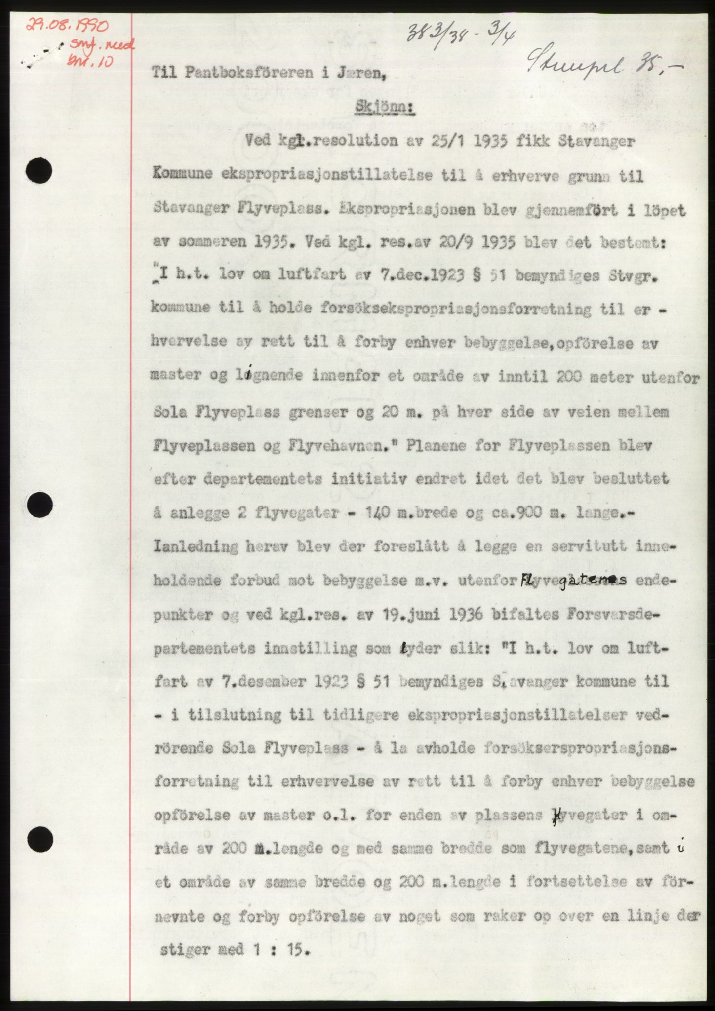 Jæren sorenskriveri, AV/SAST-A-100310/03/G/Gba/L0070: Mortgage book, 1938-1938, Diary no: : 383/1938