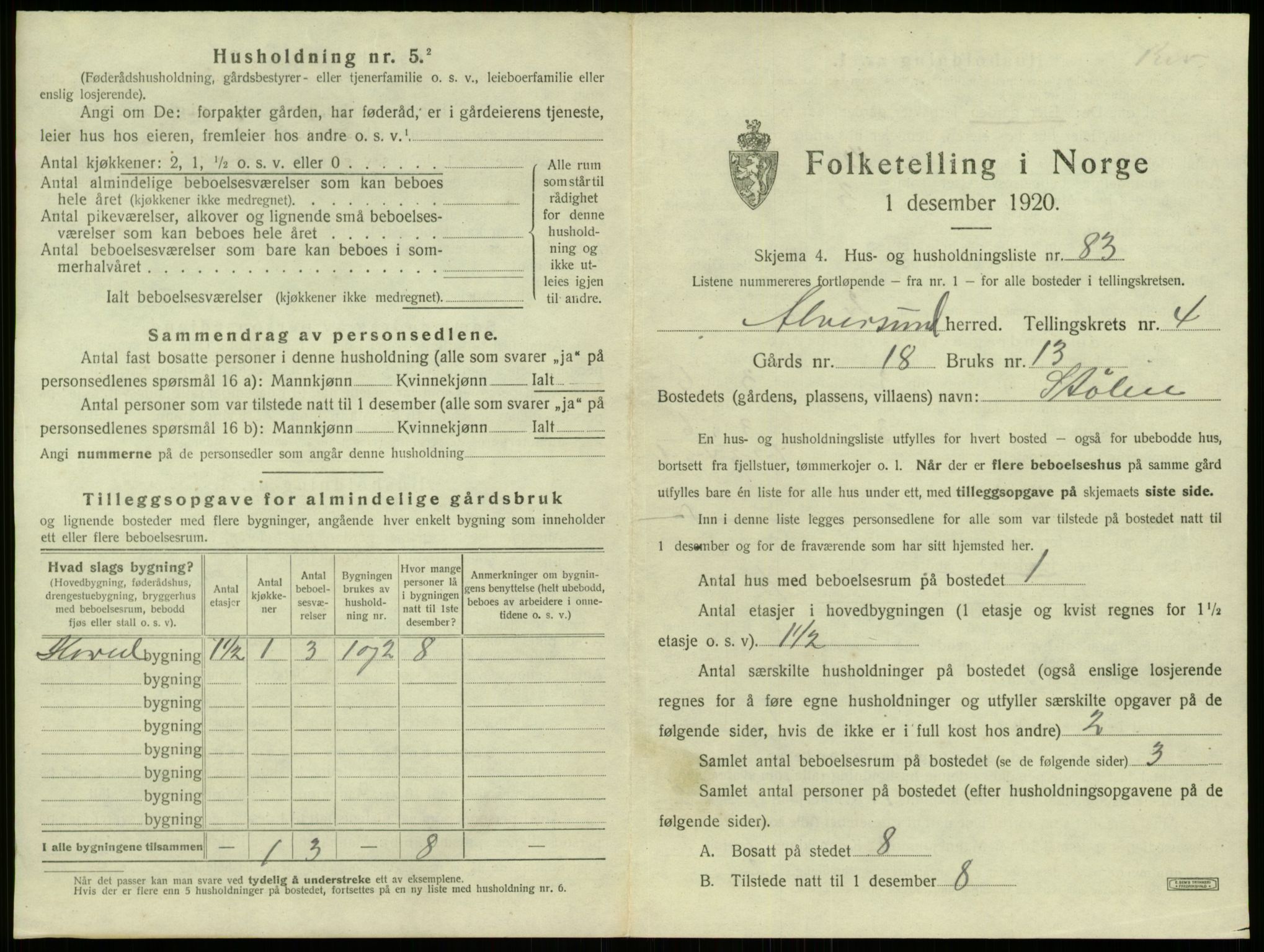 SAB, 1920 census for Alversund, 1920, p. 441