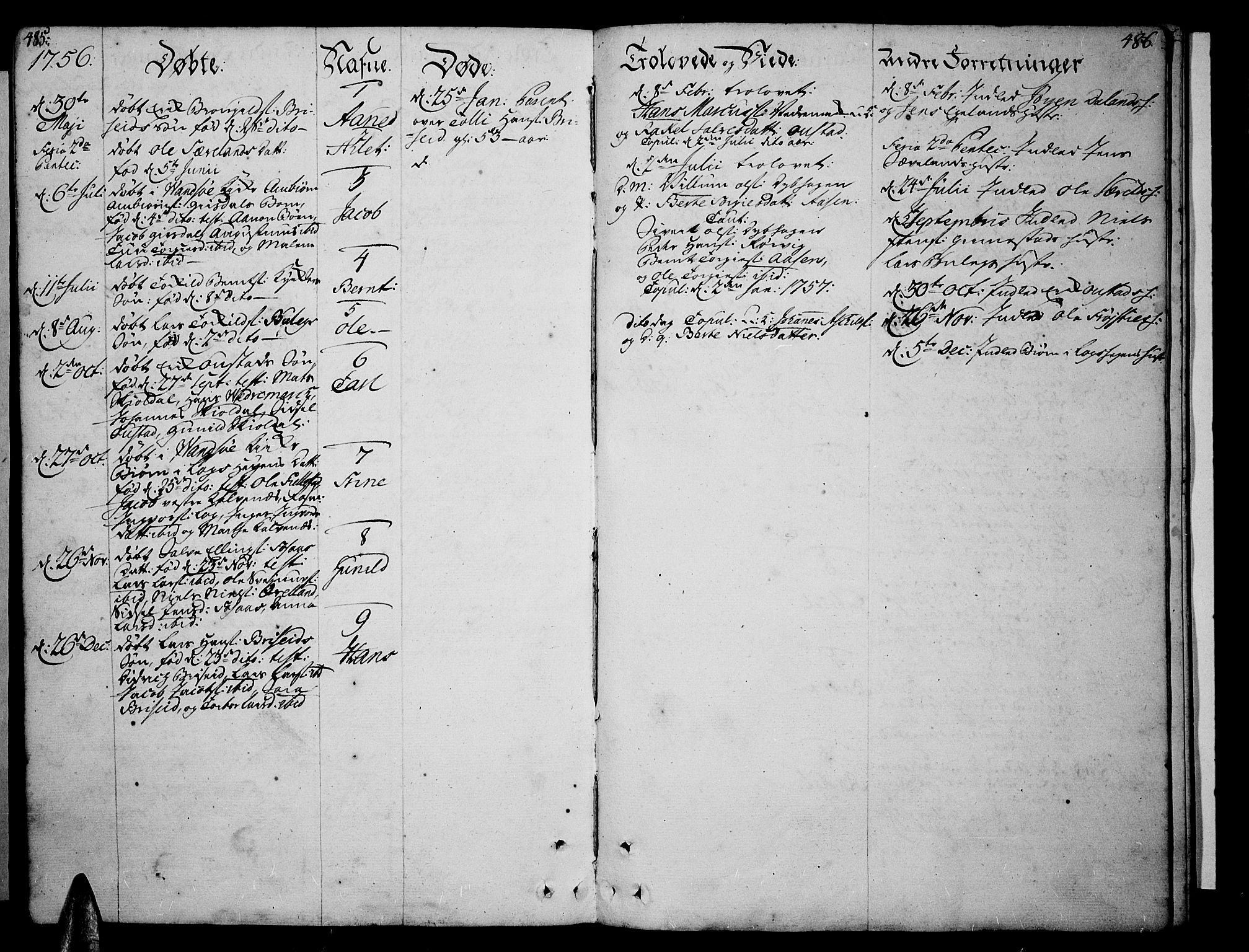 Lista sokneprestkontor, AV/SAK-1111-0027/F/Fa/L0003: Parish register (official) no. A 3 /2, 1754-1767, p. 485-486