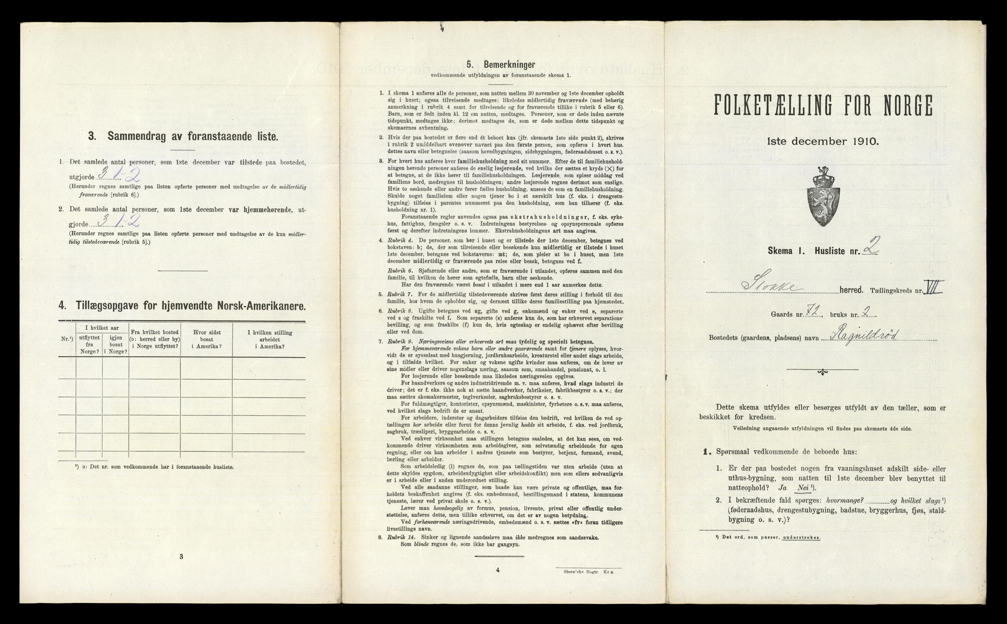 RA, 1910 census for Stokke, 1910, p. 1094