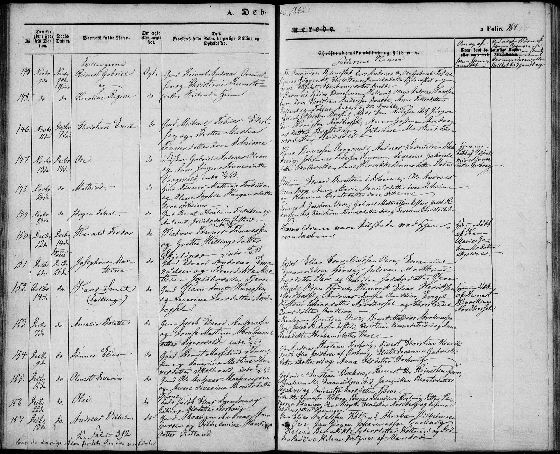 Lista sokneprestkontor, AV/SAK-1111-0027/F/Fb/L0002: Parish register (copy) no. B 2, 1847-1862, p. 167