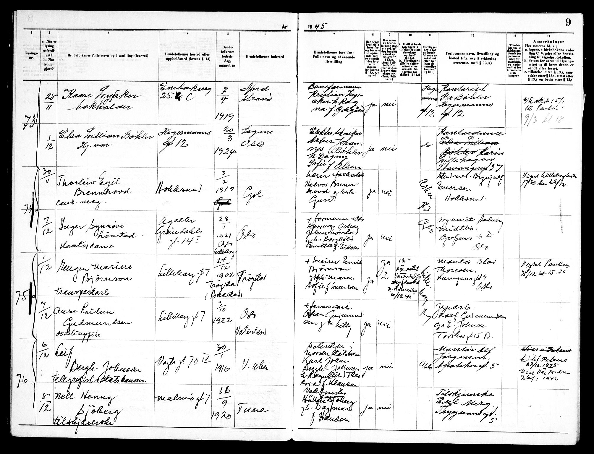 Torshov prestekontor Kirkebøker, SAO/A-10238a/H/Ha/L0003: Banns register no. 3, 1945-1948, p. 9