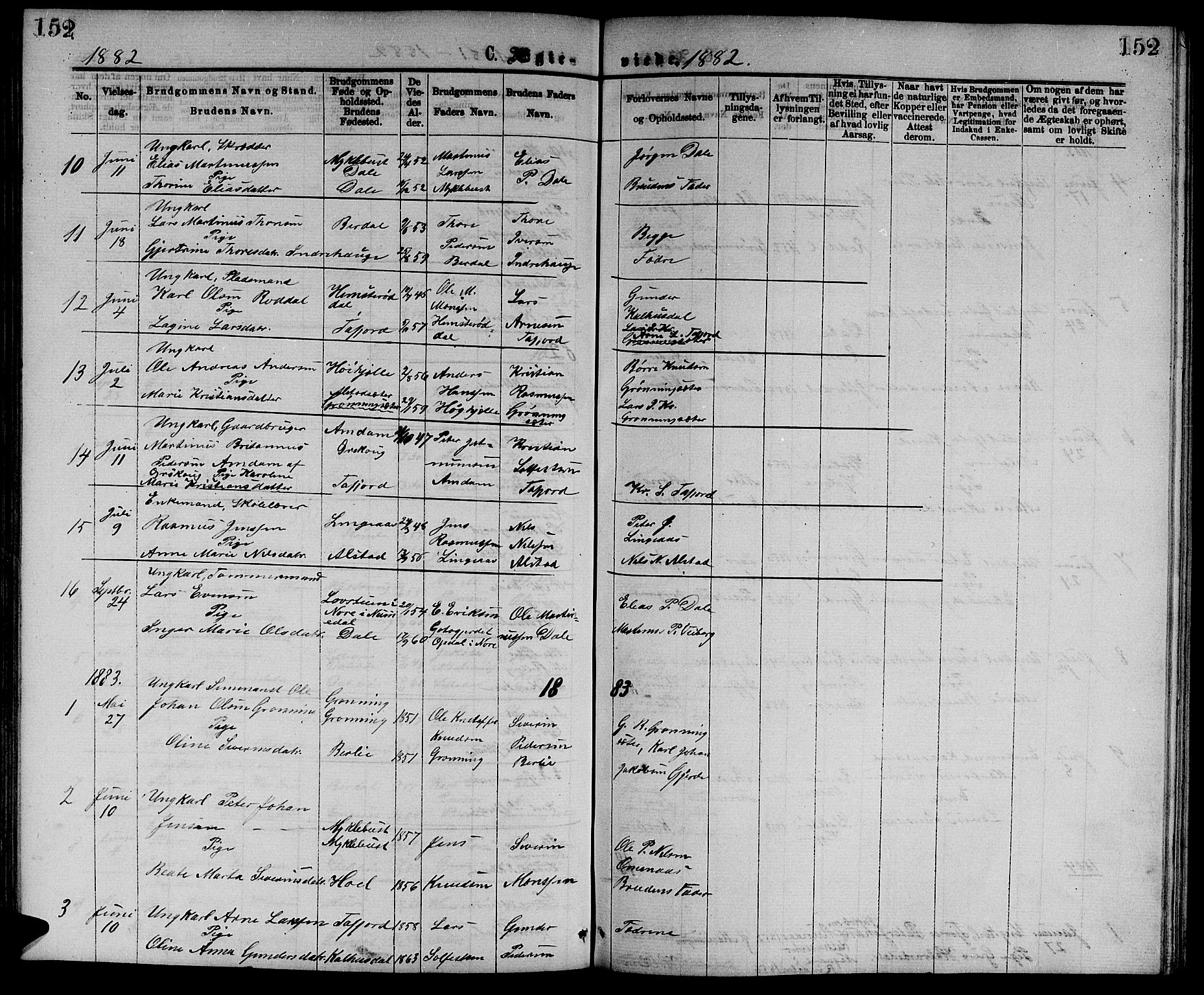 Ministerialprotokoller, klokkerbøker og fødselsregistre - Møre og Romsdal, AV/SAT-A-1454/519/L0262: Parish register (copy) no. 519C03, 1866-1884, p. 152