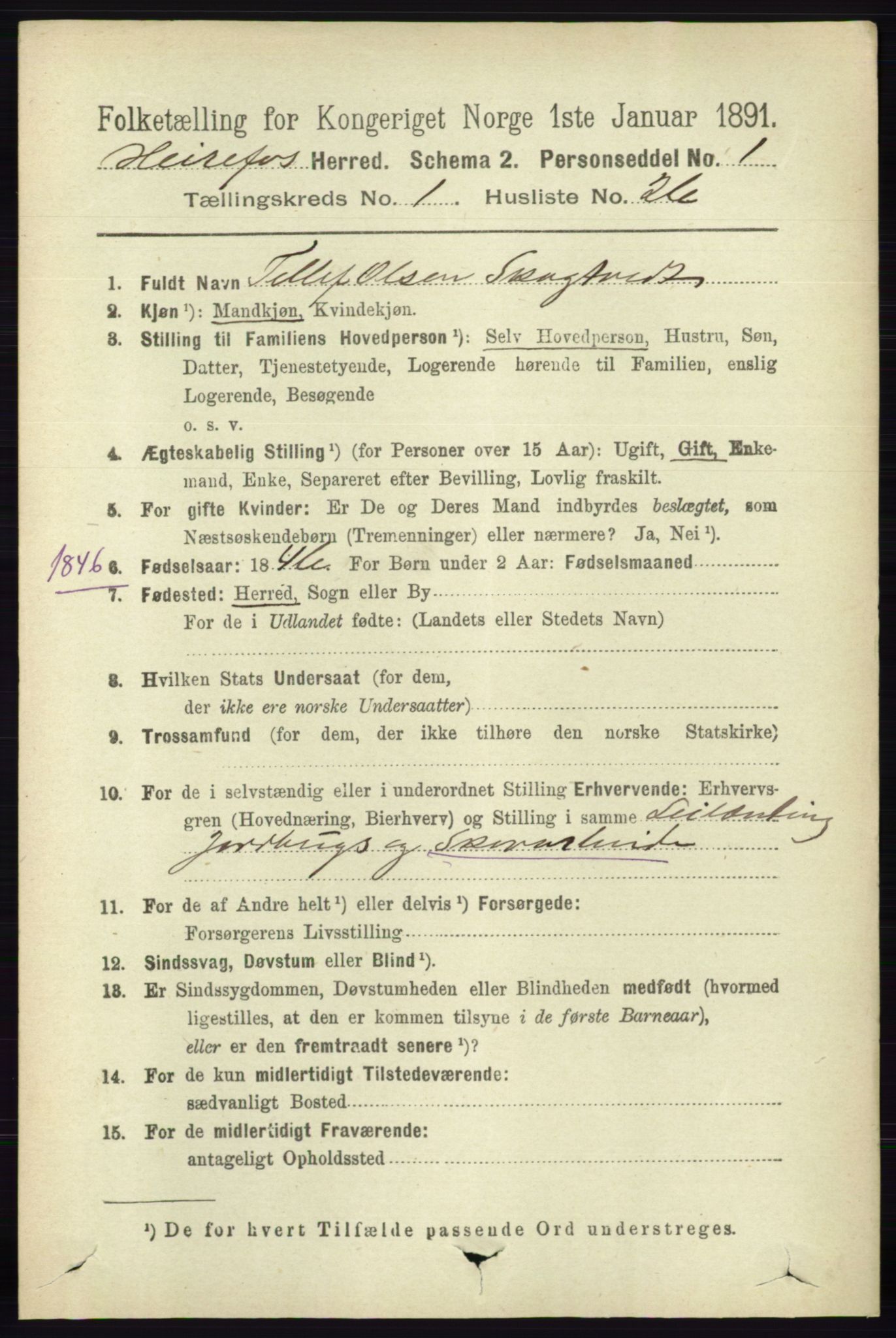 RA, 1891 census for 0933 Herefoss, 1891, p. 232