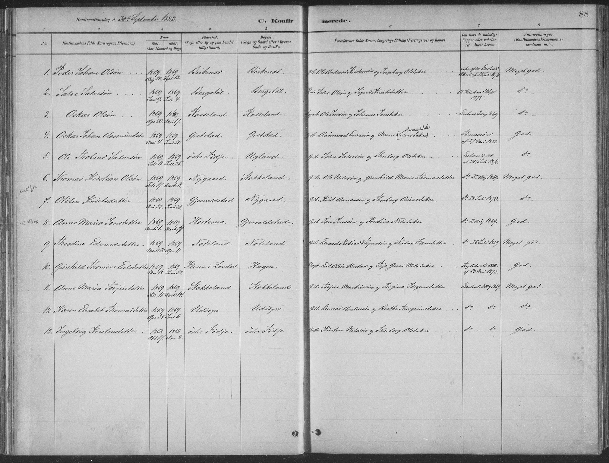 Søgne sokneprestkontor, SAK/1111-0037/F/Fa/Faa/L0003: Parish register (official) no. A 3, 1883-1910, p. 88