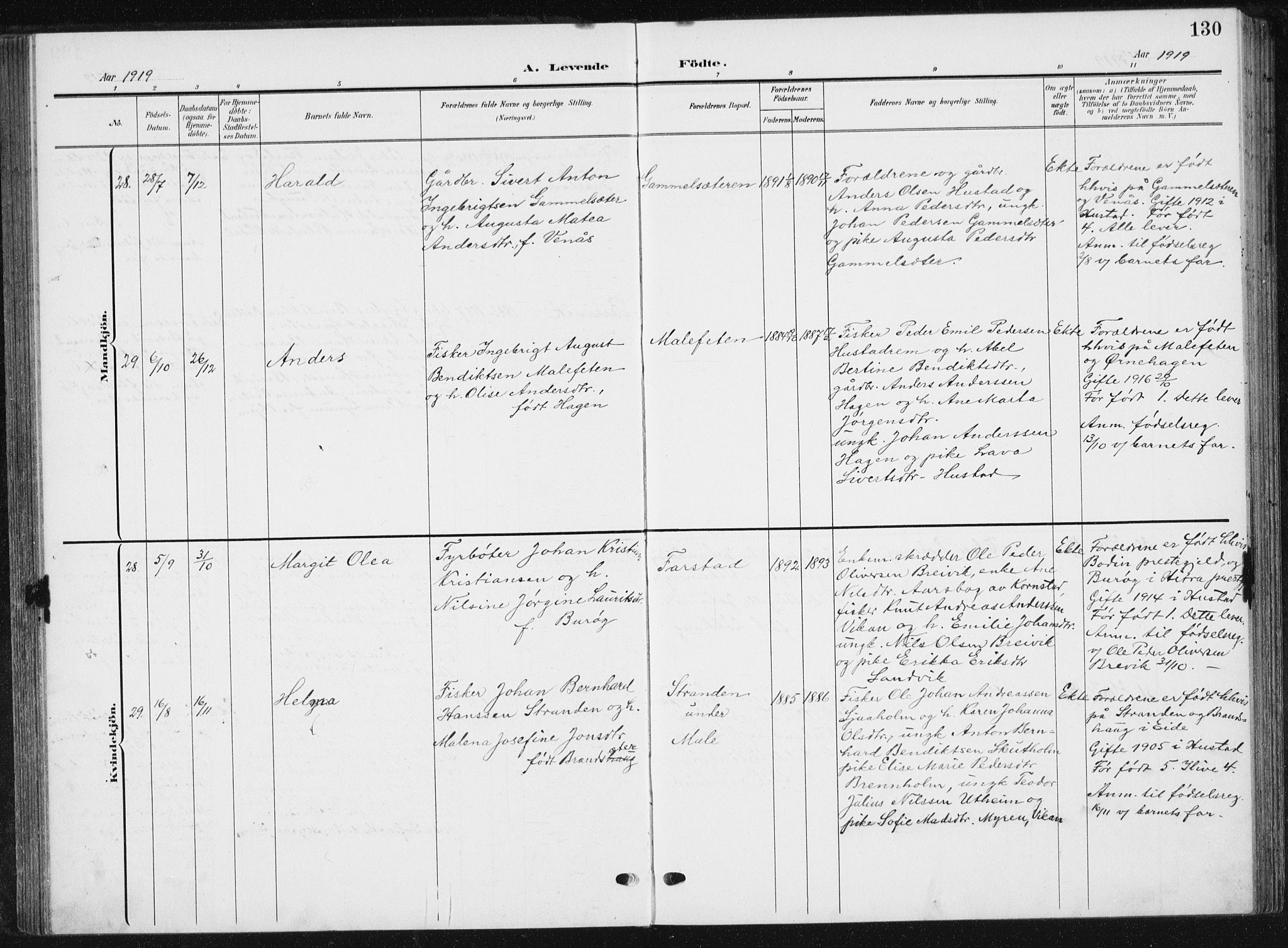 Ministerialprotokoller, klokkerbøker og fødselsregistre - Møre og Romsdal, AV/SAT-A-1454/567/L0784: Parish register (copy) no. 567C04, 1903-1938, p. 130