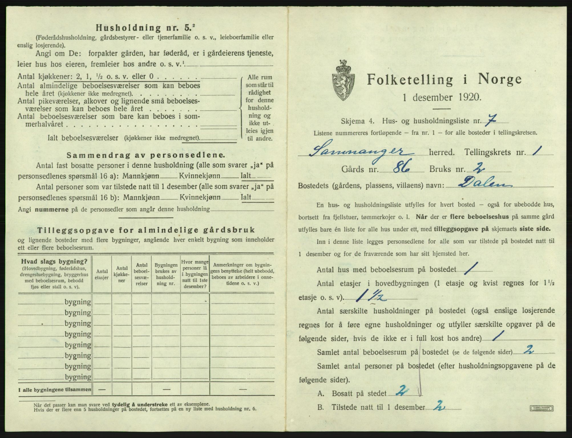 SAB, 1920 census for Samnanger, 1920, p. 60