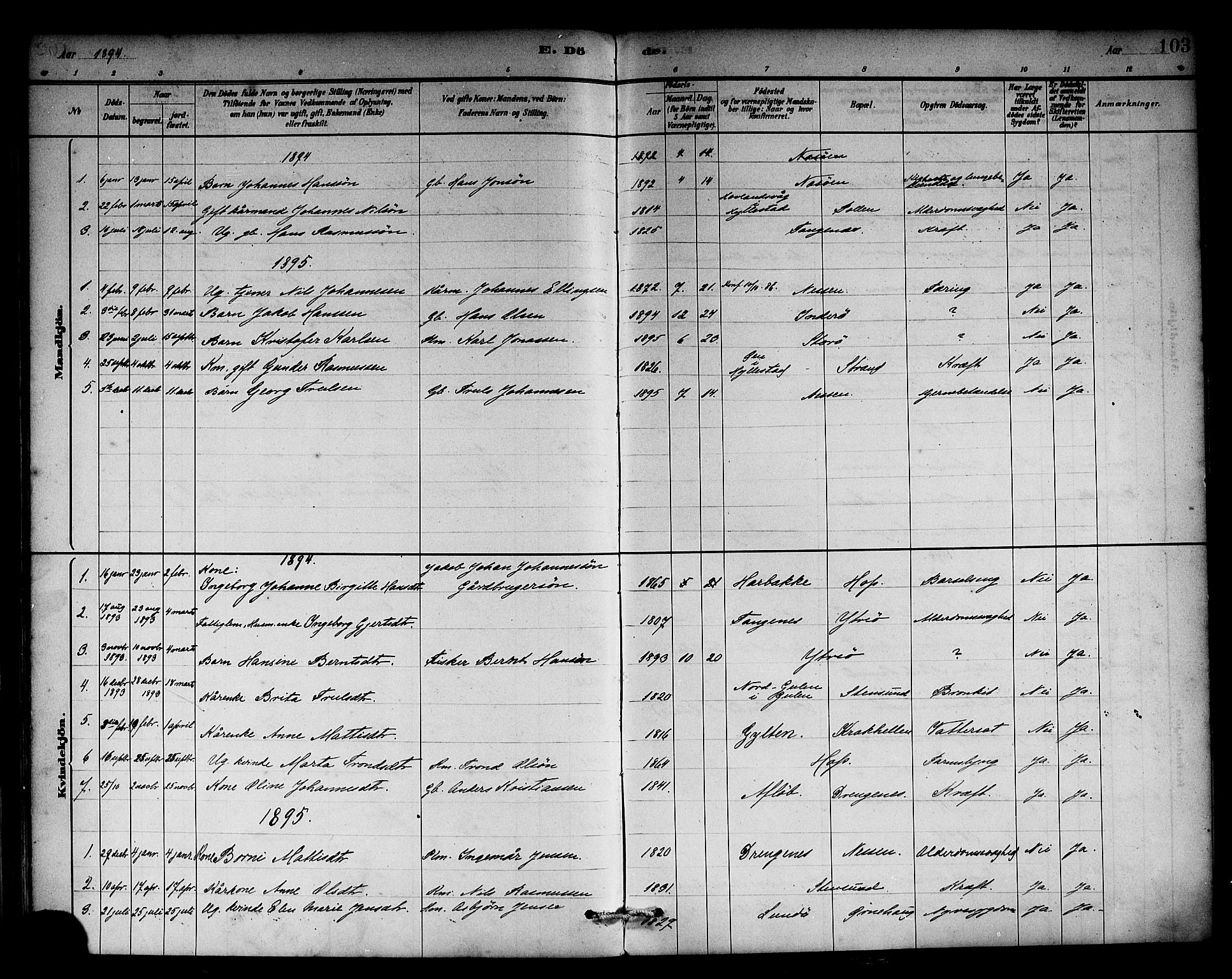 Solund sokneprestembete, AV/SAB-A-81401: Parish register (official) no. A 1, 1881-1902, p. 103