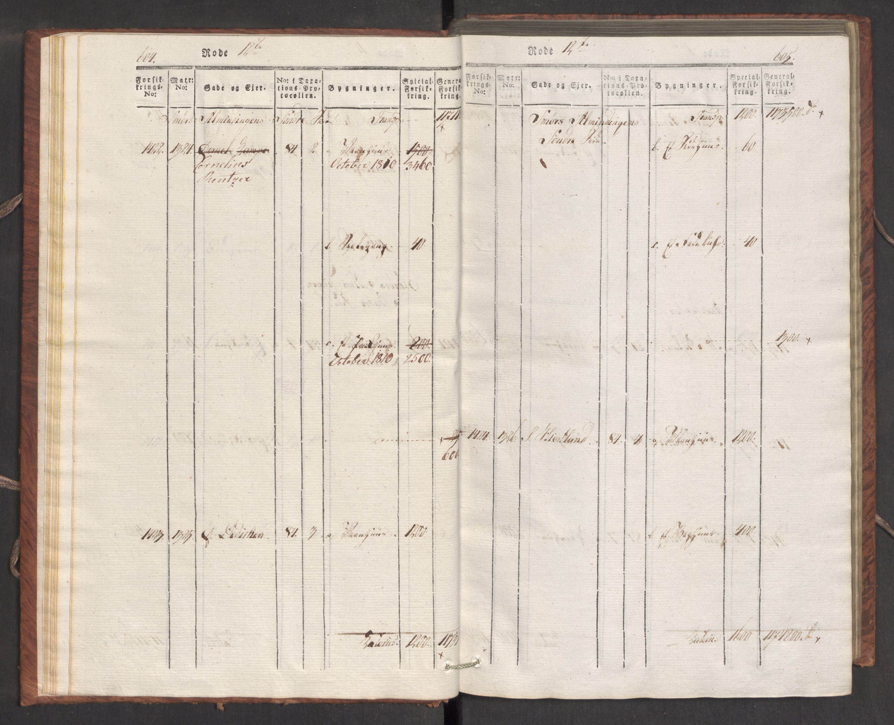 Kommersekollegiet, Brannforsikringskontoret 1767-1814, AV/RA-EA-5458/F/Fa/L0007/0002: Bergen / Branntakstprotokoll, 1807-1817, p. 604-605