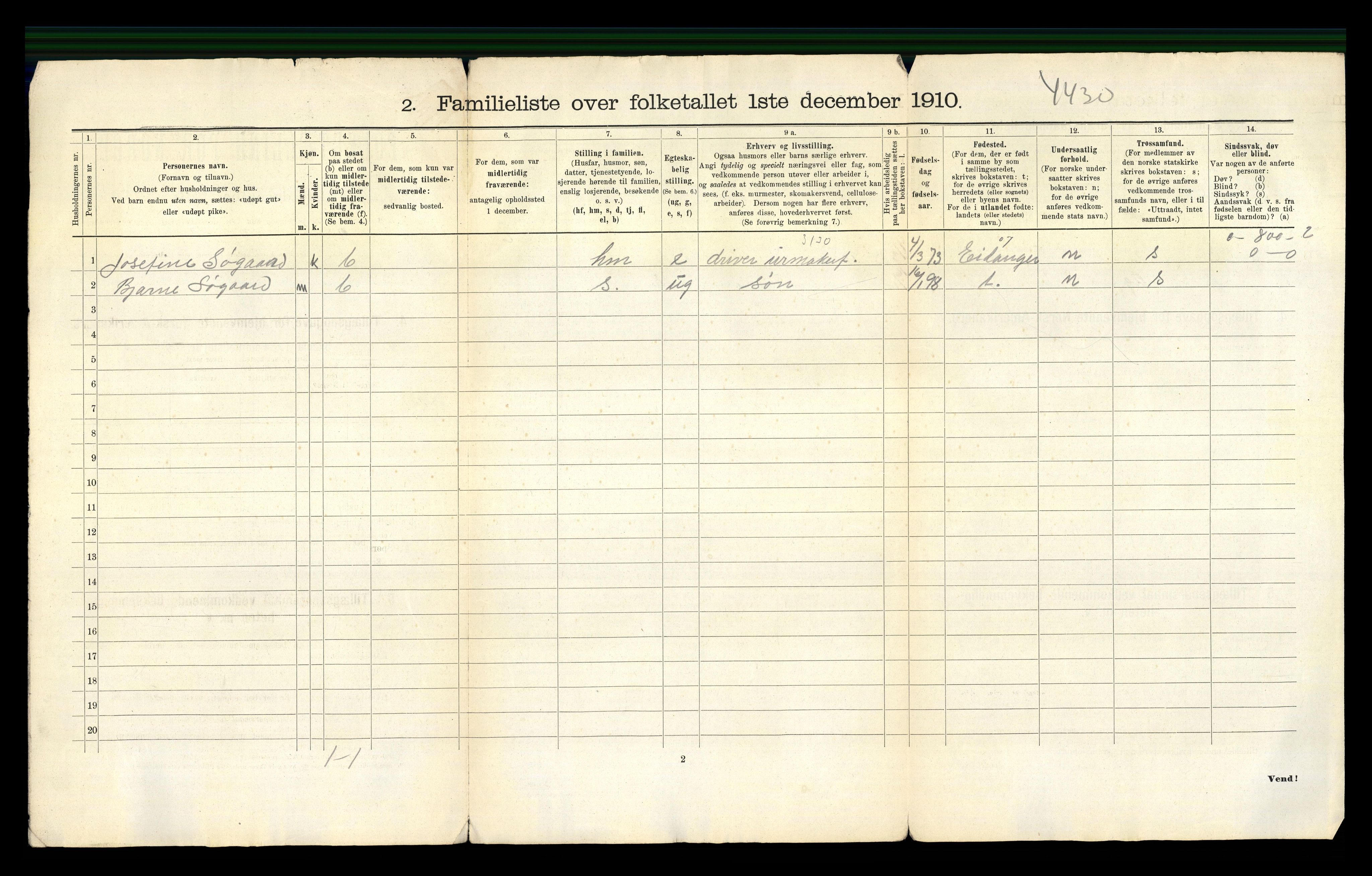 RA, 1910 census for Skien, 1910, p. 73