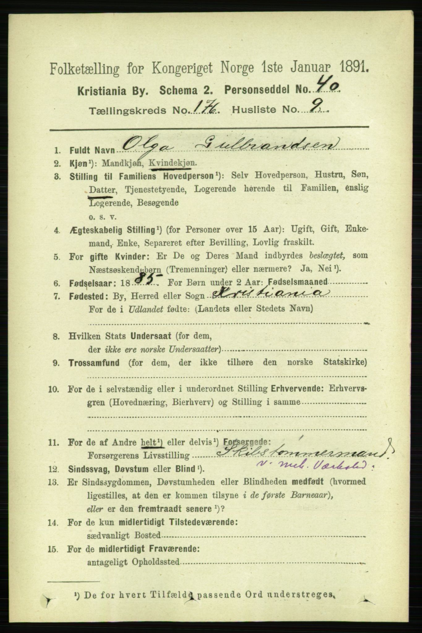 RA, 1891 census for 0301 Kristiania, 1891, p. 105901
