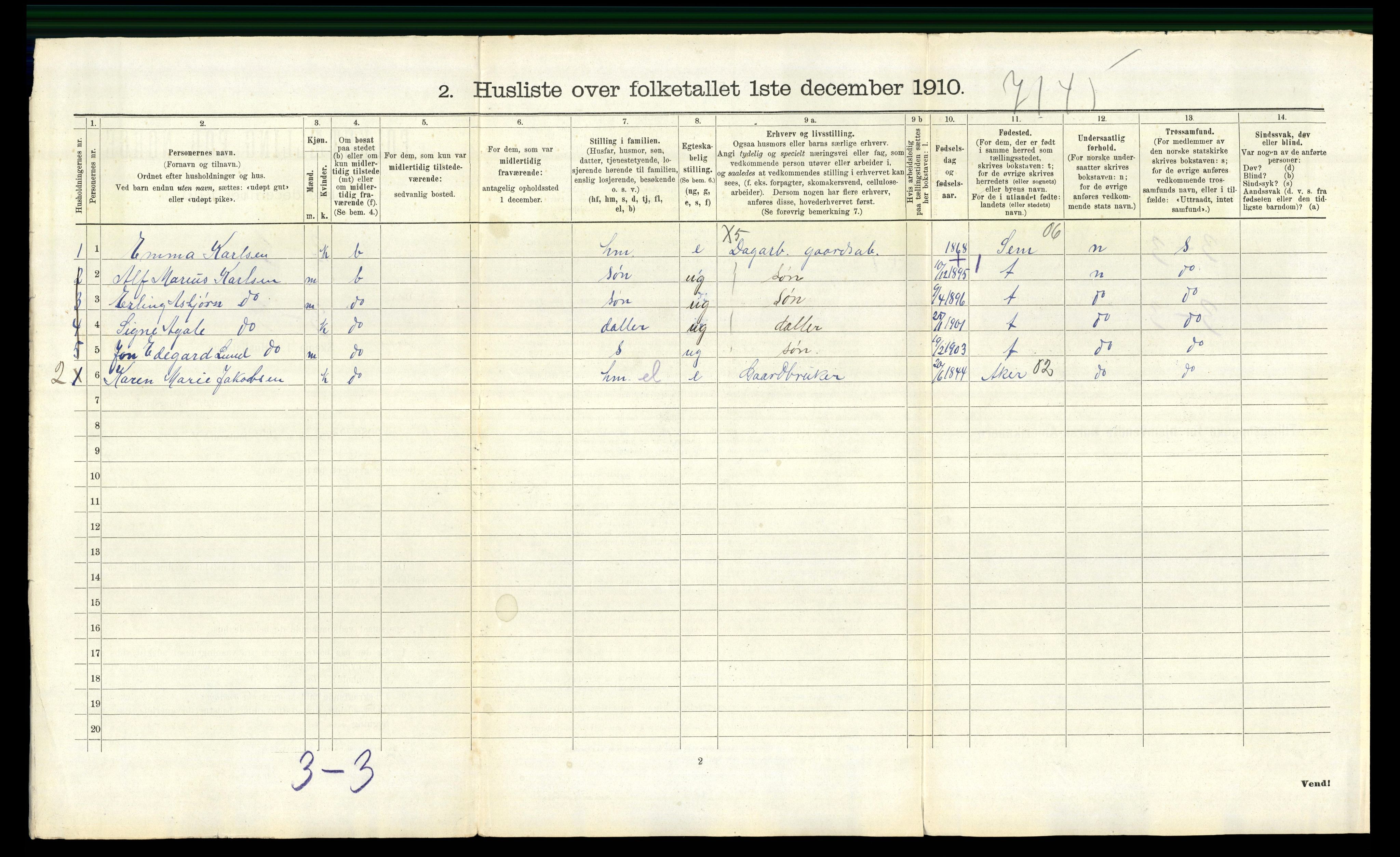 RA, 1910 census for Borre, 1910, p. 646