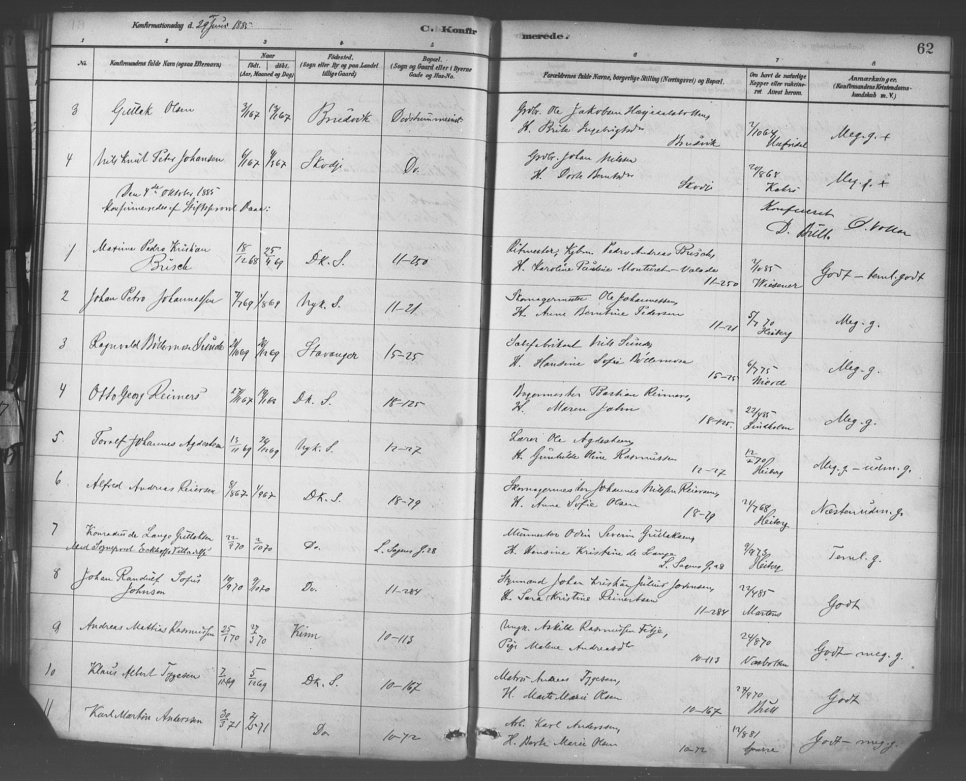 Domkirken sokneprestembete, AV/SAB-A-74801/H/Haa/L0030: Parish register (official) no. C 5, 1880-1898, p. 62