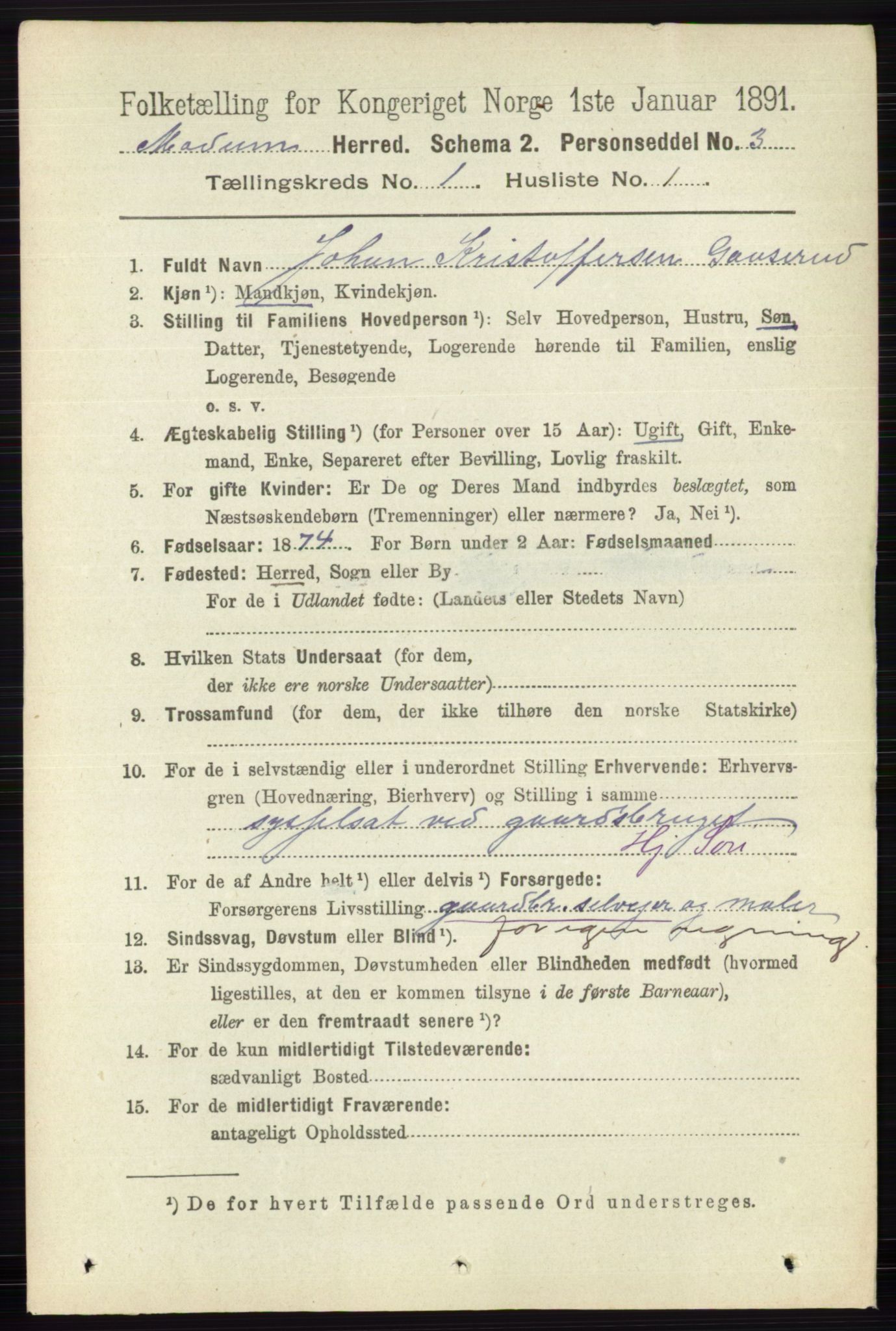 RA, 1891 census for 0623 Modum, 1891, p. 127