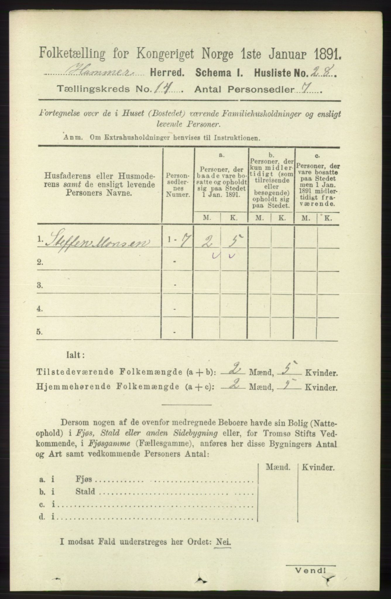 RA, 1891 census for 1254 Hamre, 1891, p. 4382