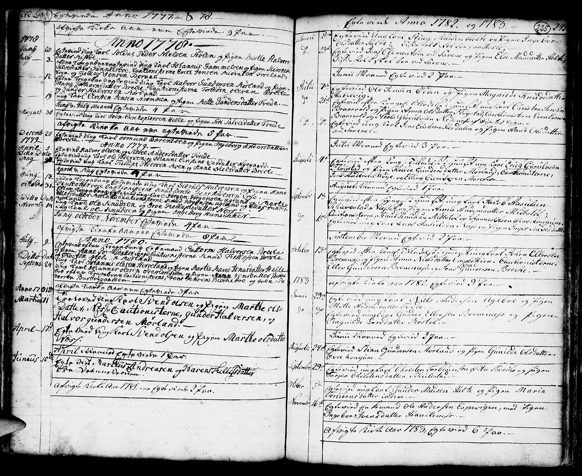Austre Moland sokneprestkontor, SAK/1111-0001/F/Fa/Faa/L0002: Parish register (official) no. A 2, 1747-1808, p. 224-225