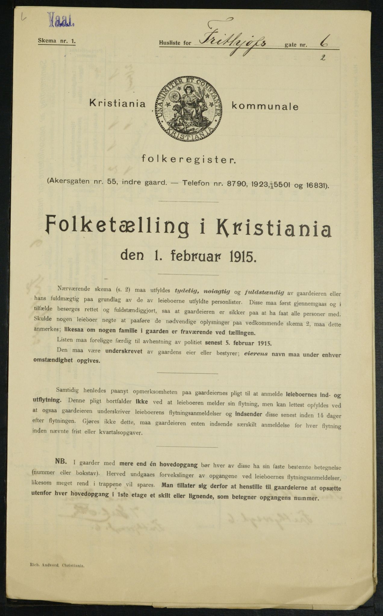 OBA, Municipal Census 1915 for Kristiania, 1915, p. 26433