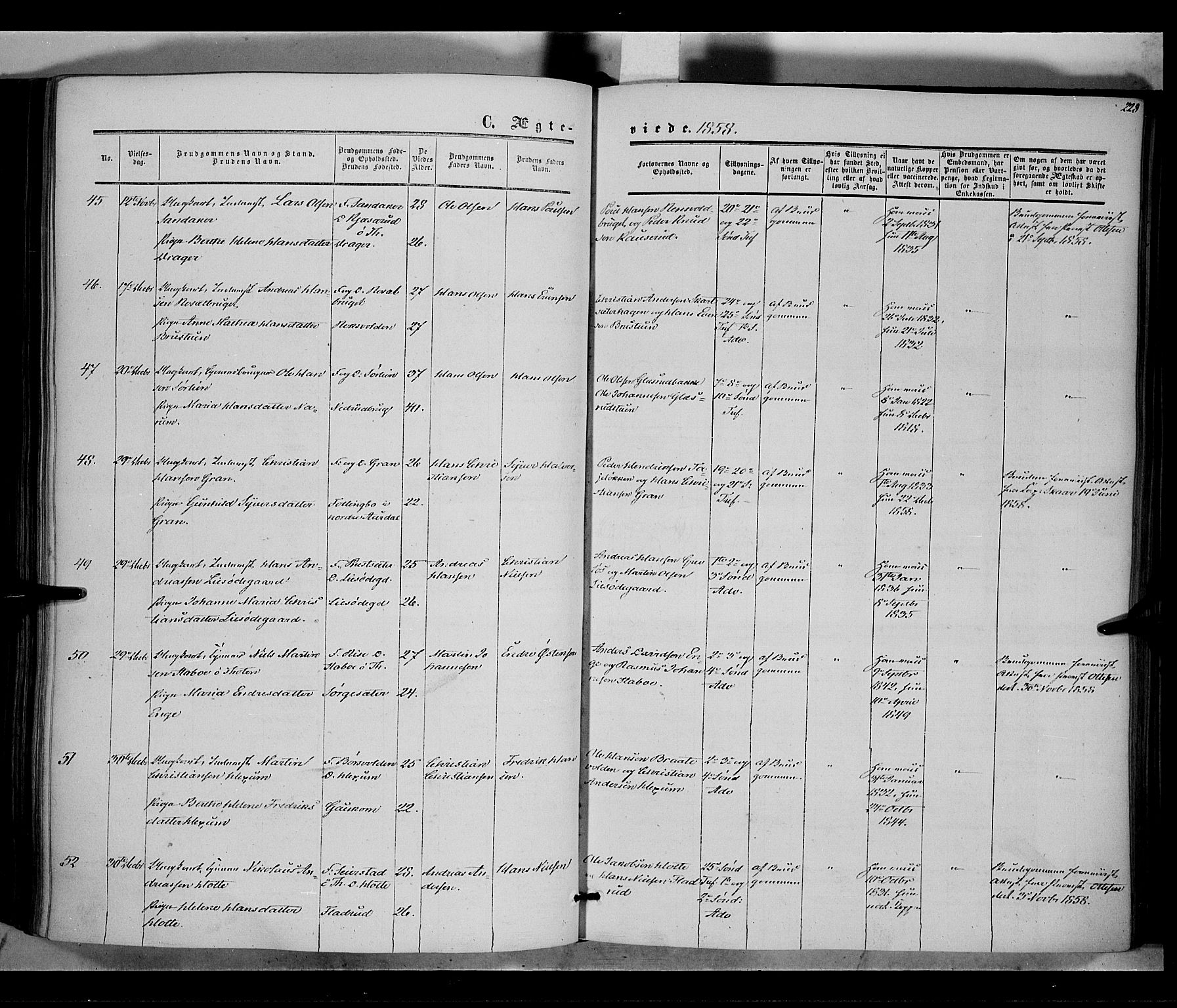 Vestre Toten prestekontor, SAH/PREST-108/H/Ha/Haa/L0006: Parish register (official) no. 6, 1856-1861, p. 228