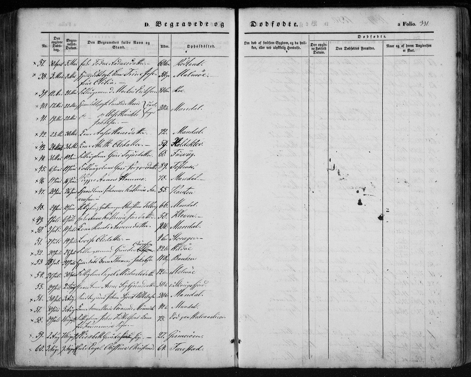 Mandal sokneprestkontor, AV/SAK-1111-0030/F/Fa/Faa/L0013: Parish register (official) no. A 13, 1847-1859, p. 331