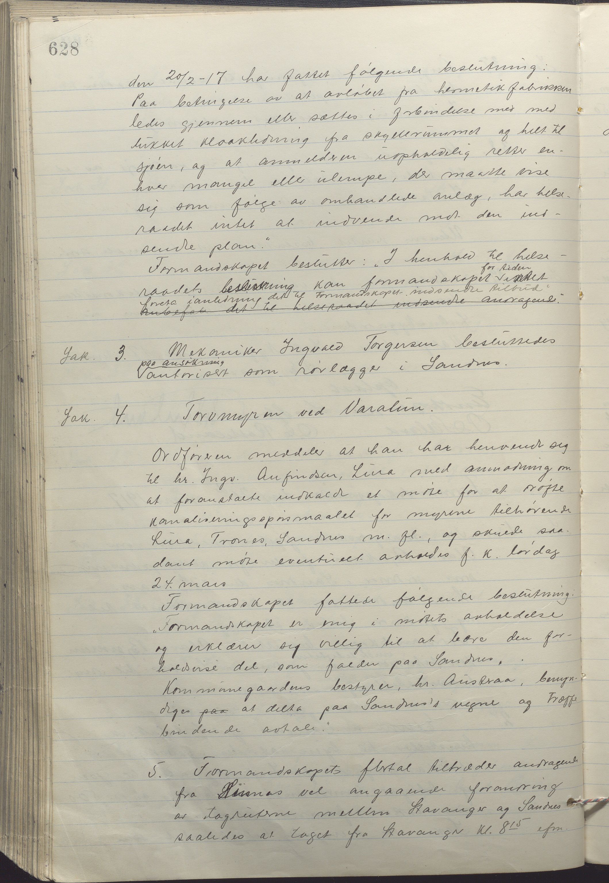 Sandnes kommune - Formannskapet og Bystyret, IKAR/K-100188/Aa/L0008: Møtebok, 1913-1917, p. 628