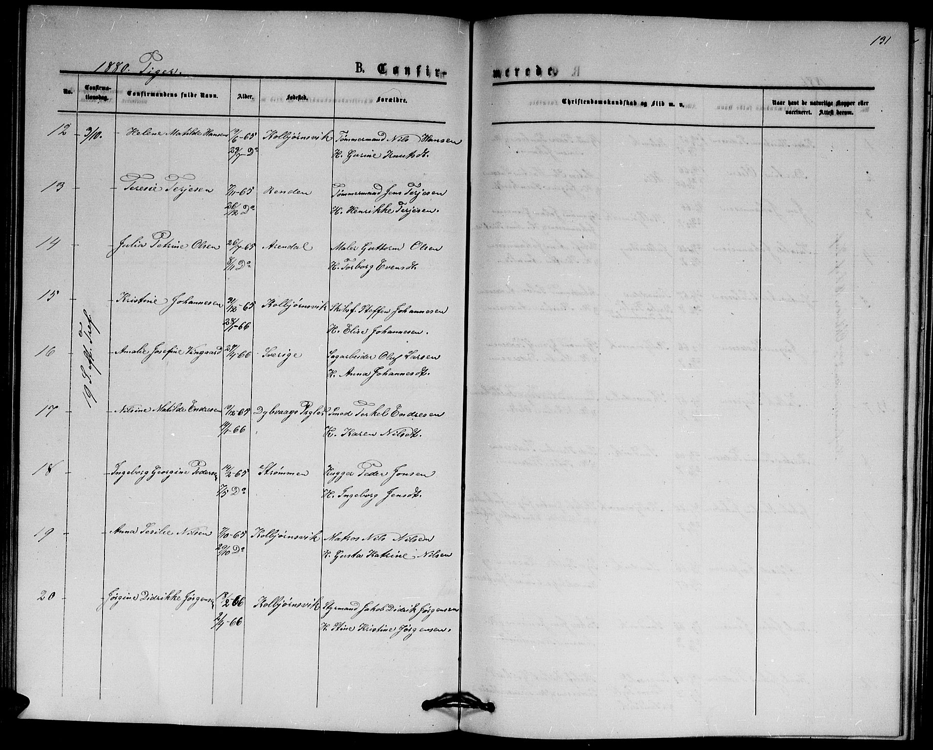 Hisøy sokneprestkontor, SAK/1111-0020/F/Fb/L0002: Parish register (copy) no. B 2, 1873-1885, p. 131