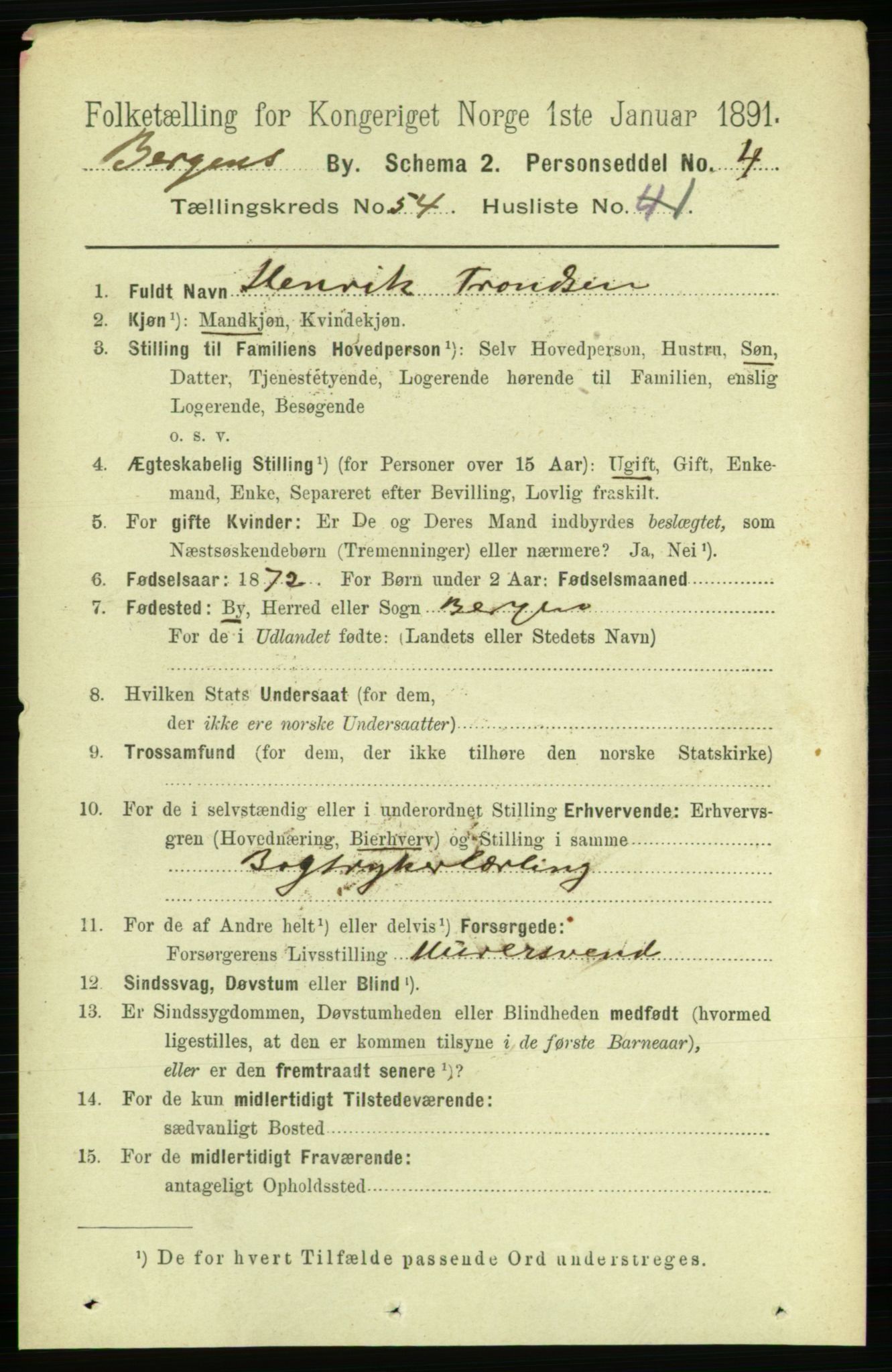 RA, 1891 Census for 1301 Bergen, 1891, p. 62575