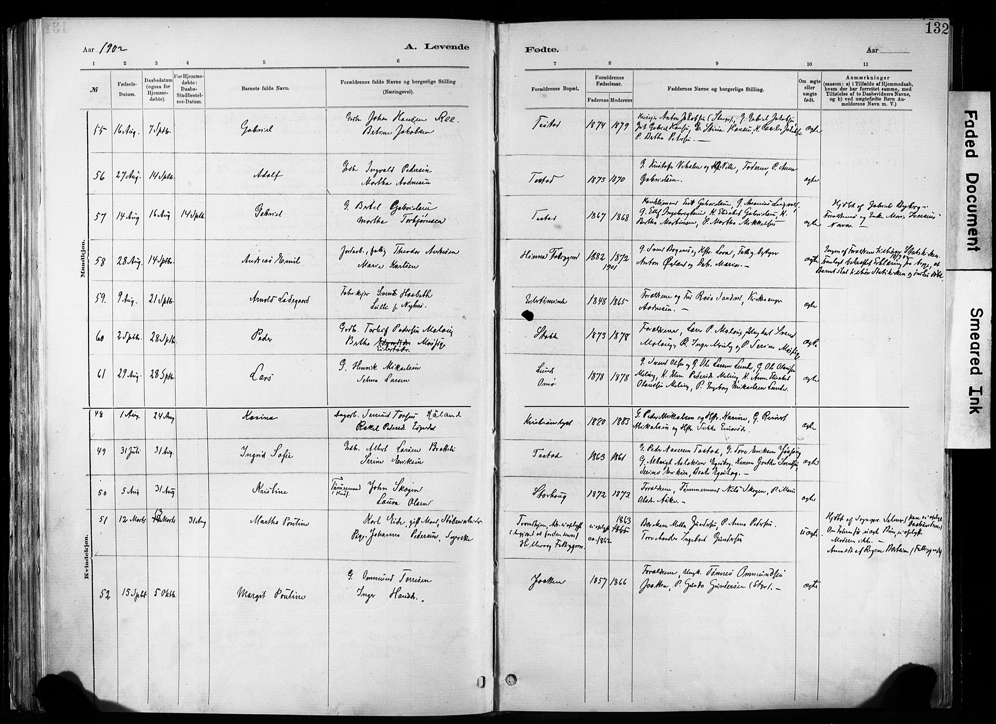 Hetland sokneprestkontor, SAST/A-101826/30/30BA/L0011: Parish register (official) no. A 11, 1884-1911, p. 132