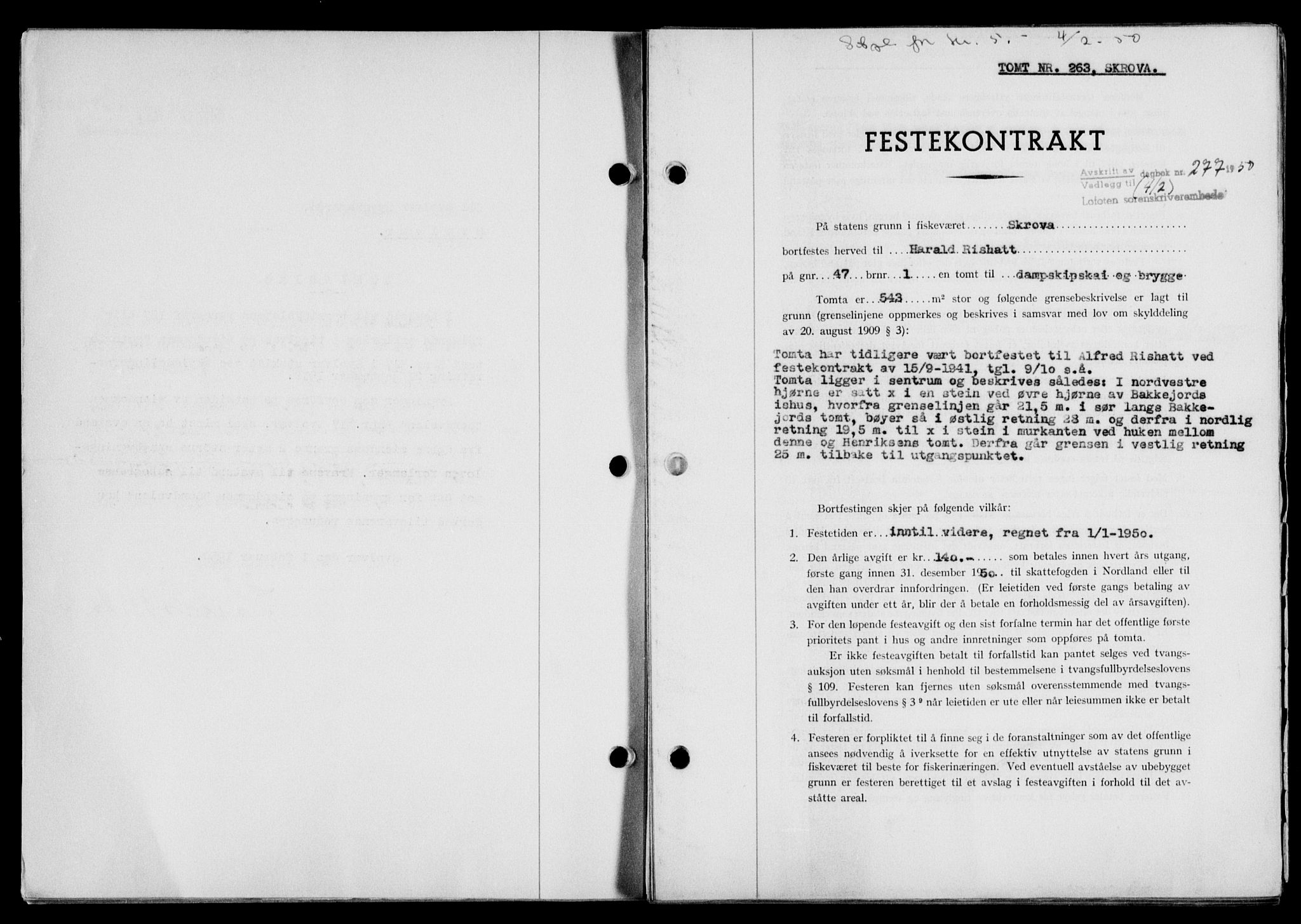 Lofoten sorenskriveri, SAT/A-0017/1/2/2C/L0023a: Mortgage book no. 23a, 1950-1950, Diary no: : 277/1950