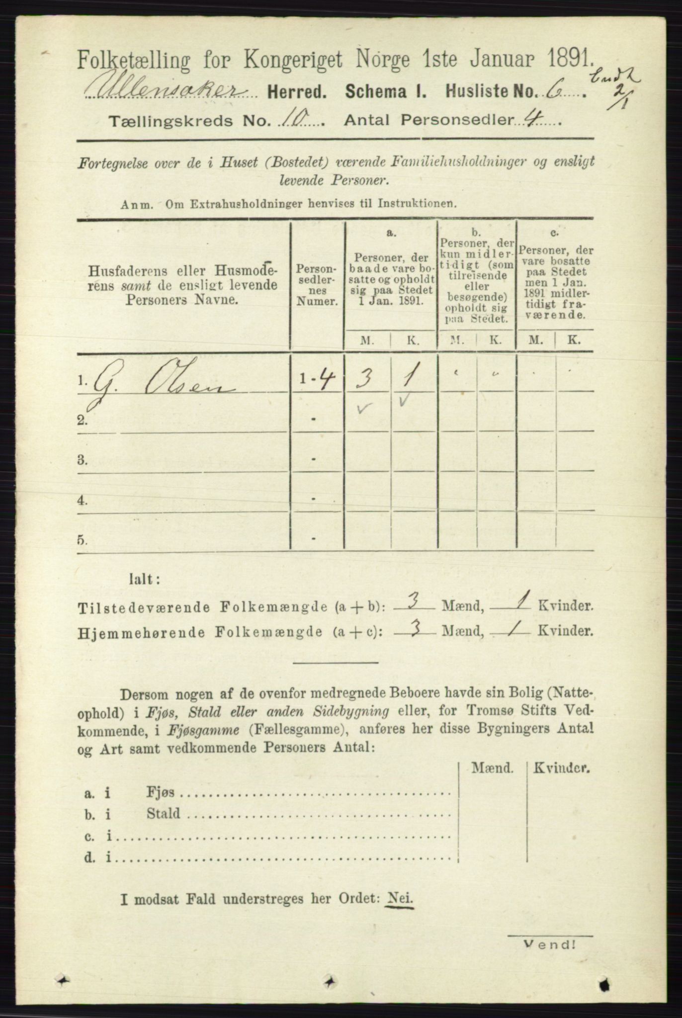 RA, 1891 census for 0235 Ullensaker, 1891, p. 4453