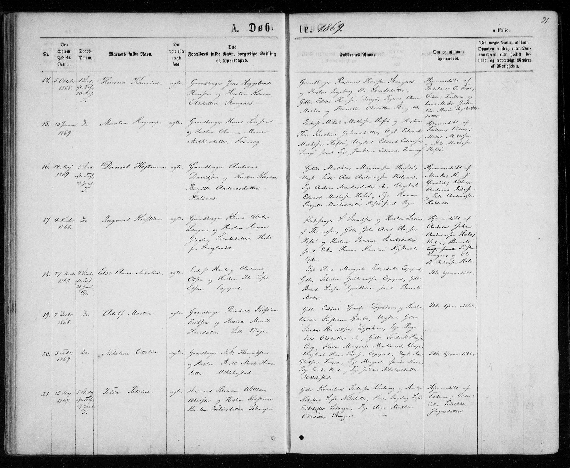 Tranøy sokneprestkontor, AV/SATØ-S-1313/I/Ia/Iaa/L0008kirke: Parish register (official) no. 8, 1867-1877, p. 31