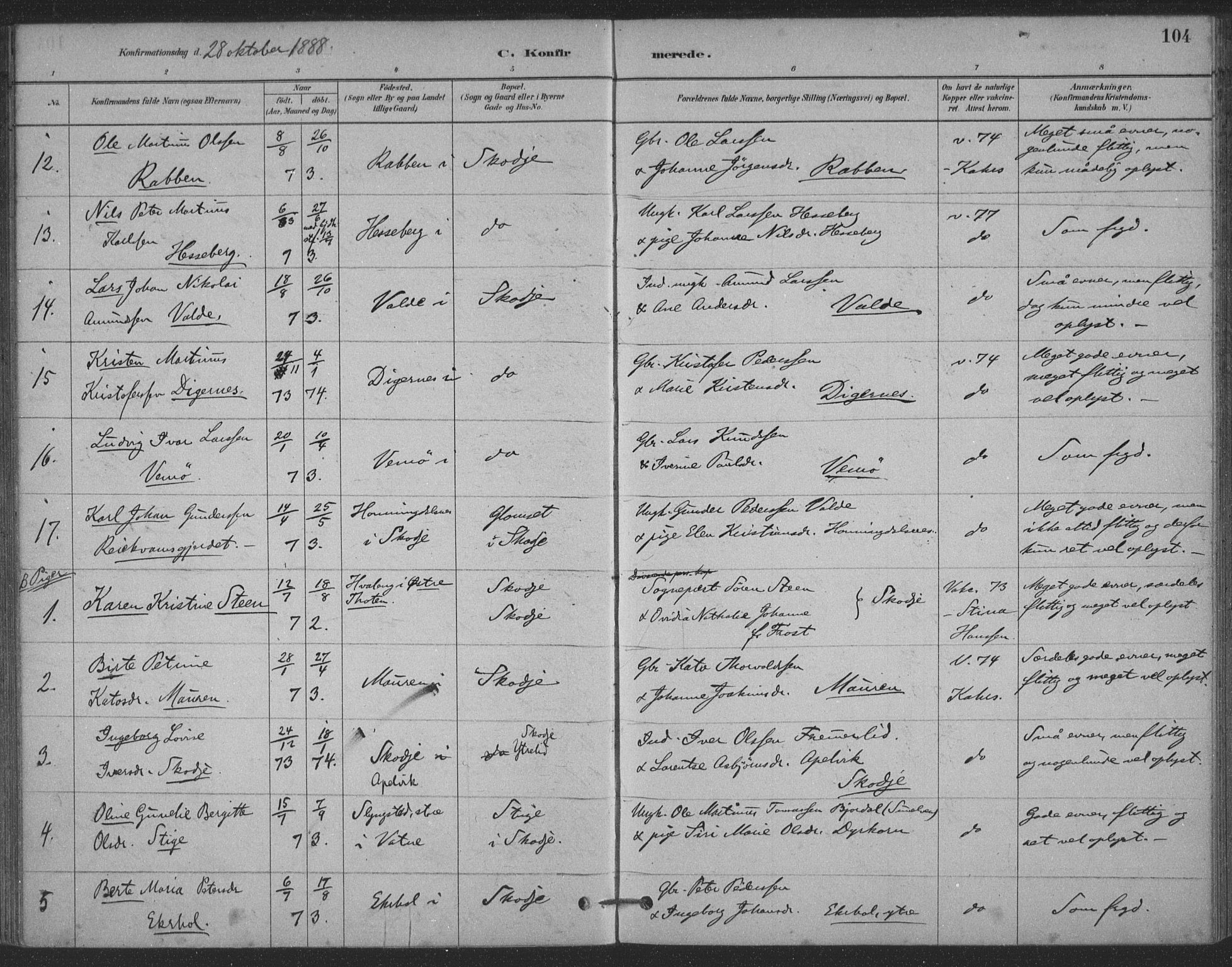 Ministerialprotokoller, klokkerbøker og fødselsregistre - Møre og Romsdal, AV/SAT-A-1454/524/L0356: Parish register (official) no. 524A08, 1880-1899, p. 104