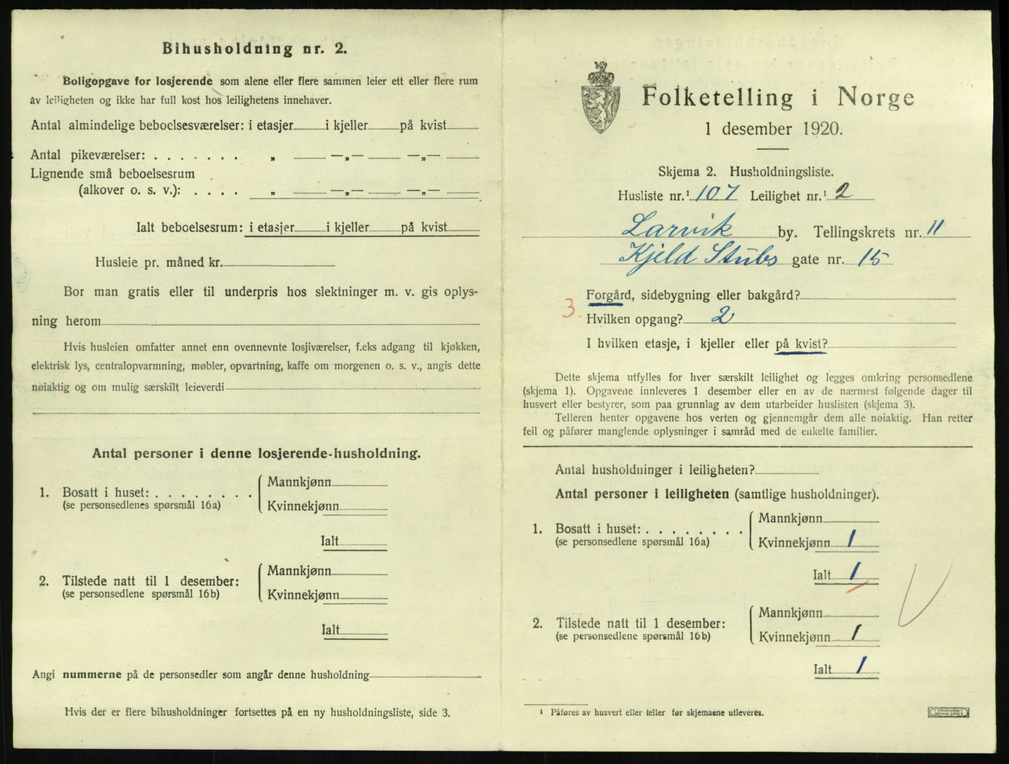 SAKO, 1920 census for Larvik, 1920, p. 8372