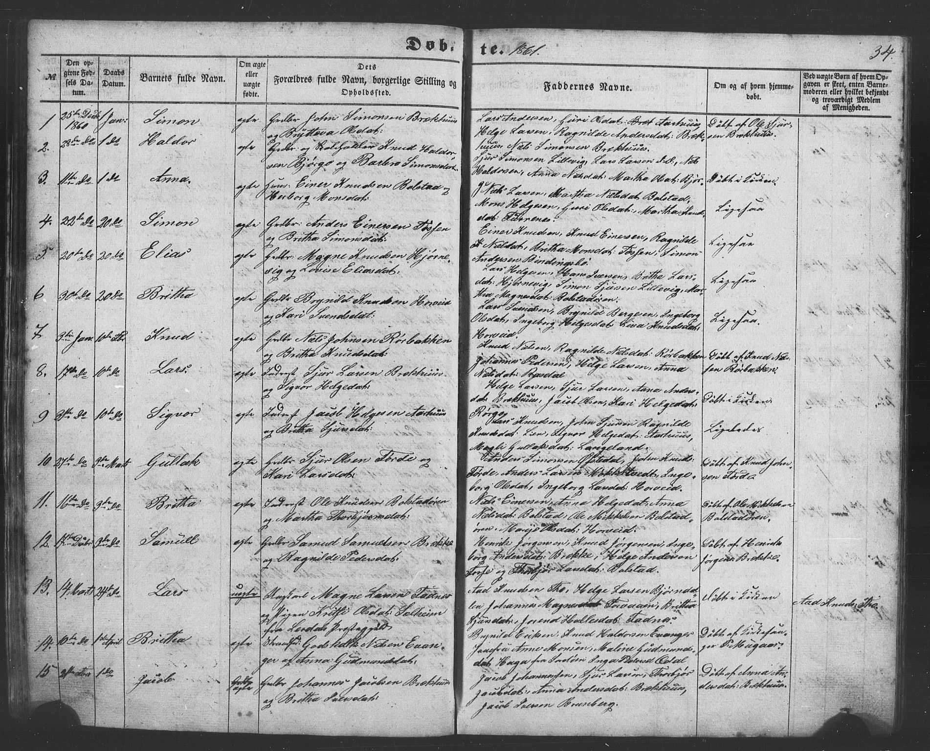 Evanger sokneprestembete, SAB/A-99924: Parish register (copy) no. A 1, 1855-1864, p. 34