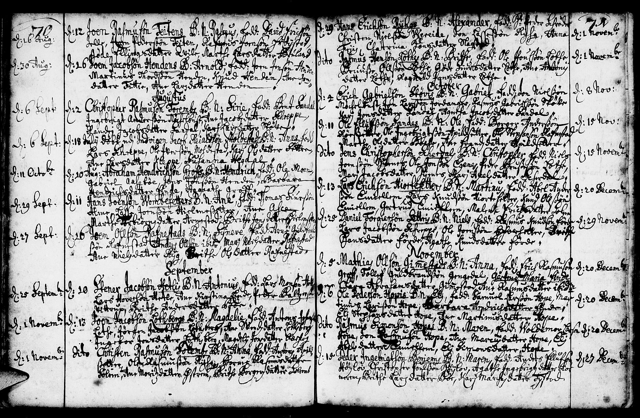 Gloppen sokneprestembete, AV/SAB-A-80101/H/Haa/Haaa/L0002: Parish register (official) no. A 2, 1712-1735, p. 70-71