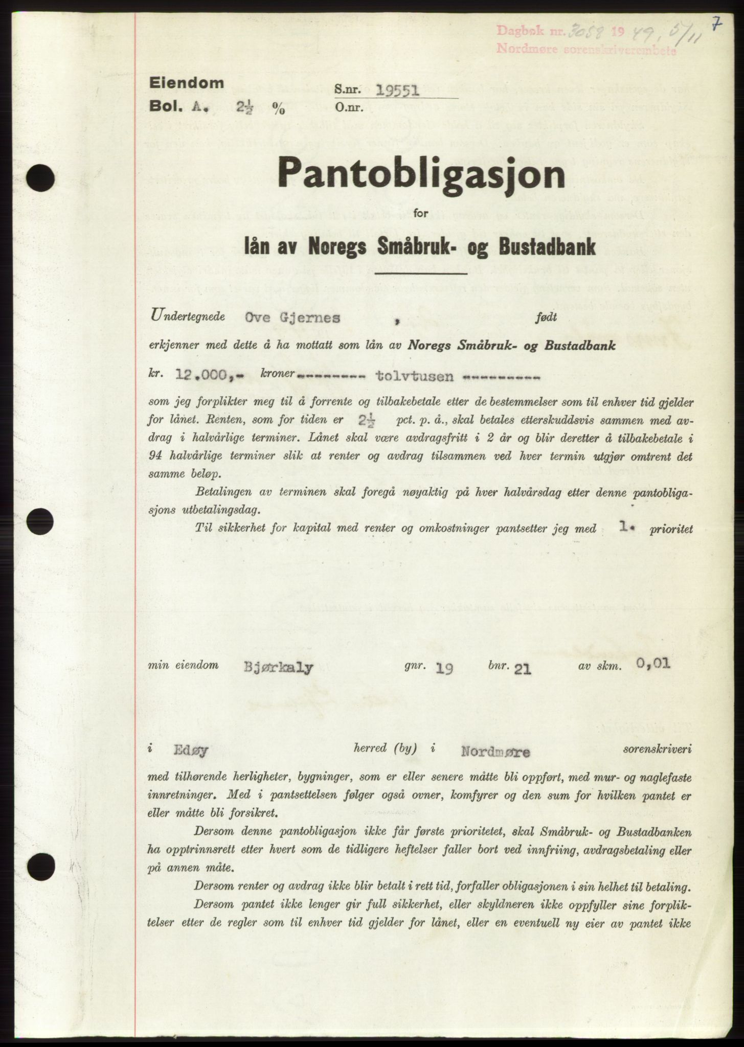 Nordmøre sorenskriveri, AV/SAT-A-4132/1/2/2Ca: Mortgage book no. B103, 1949-1950, Diary no: : 3058/1949