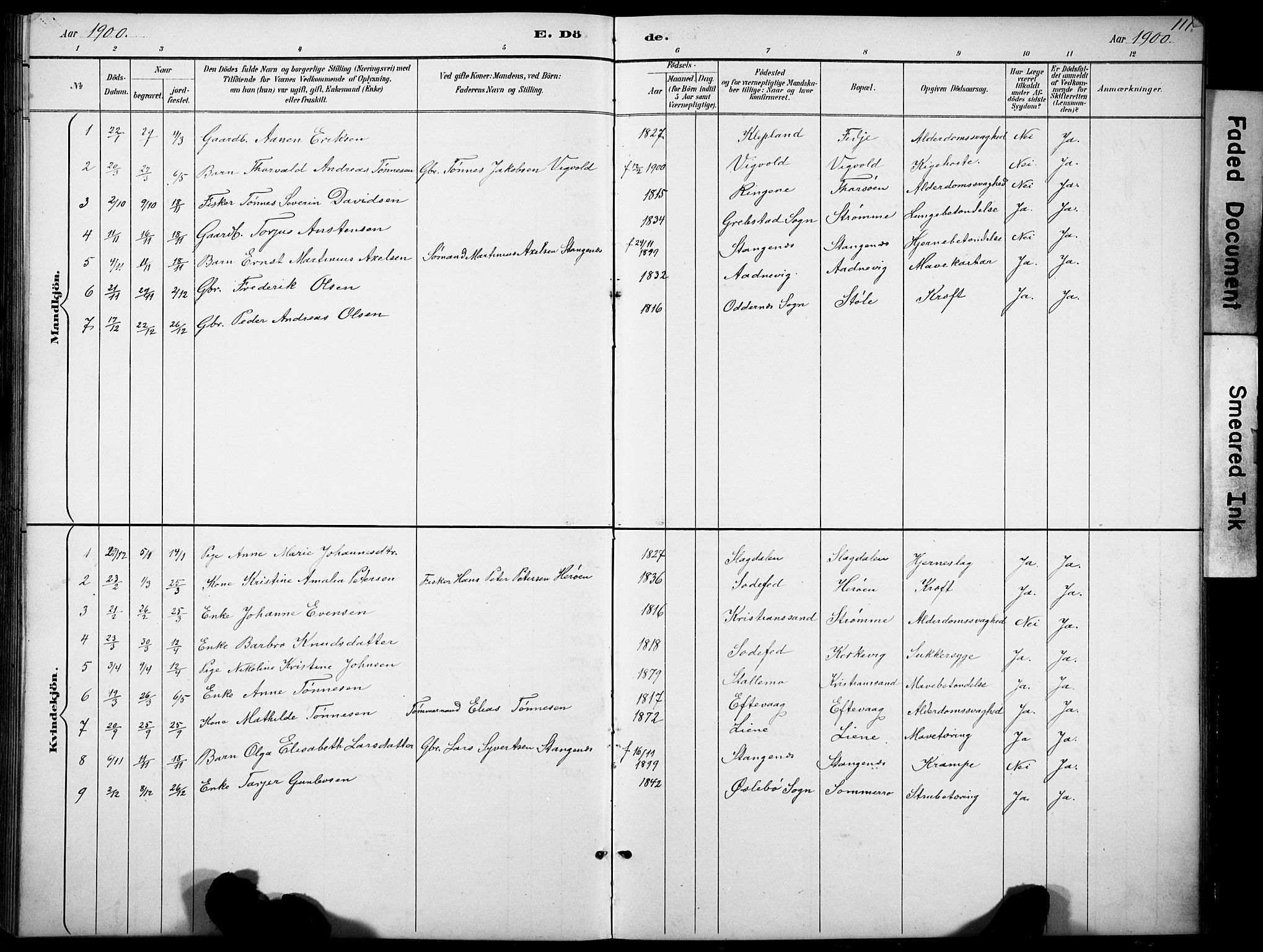 Oddernes sokneprestkontor, SAK/1111-0033/F/Fb/Fbb/L0002: Parish register (copy) no. B 2, 1889-1933, p. 111
