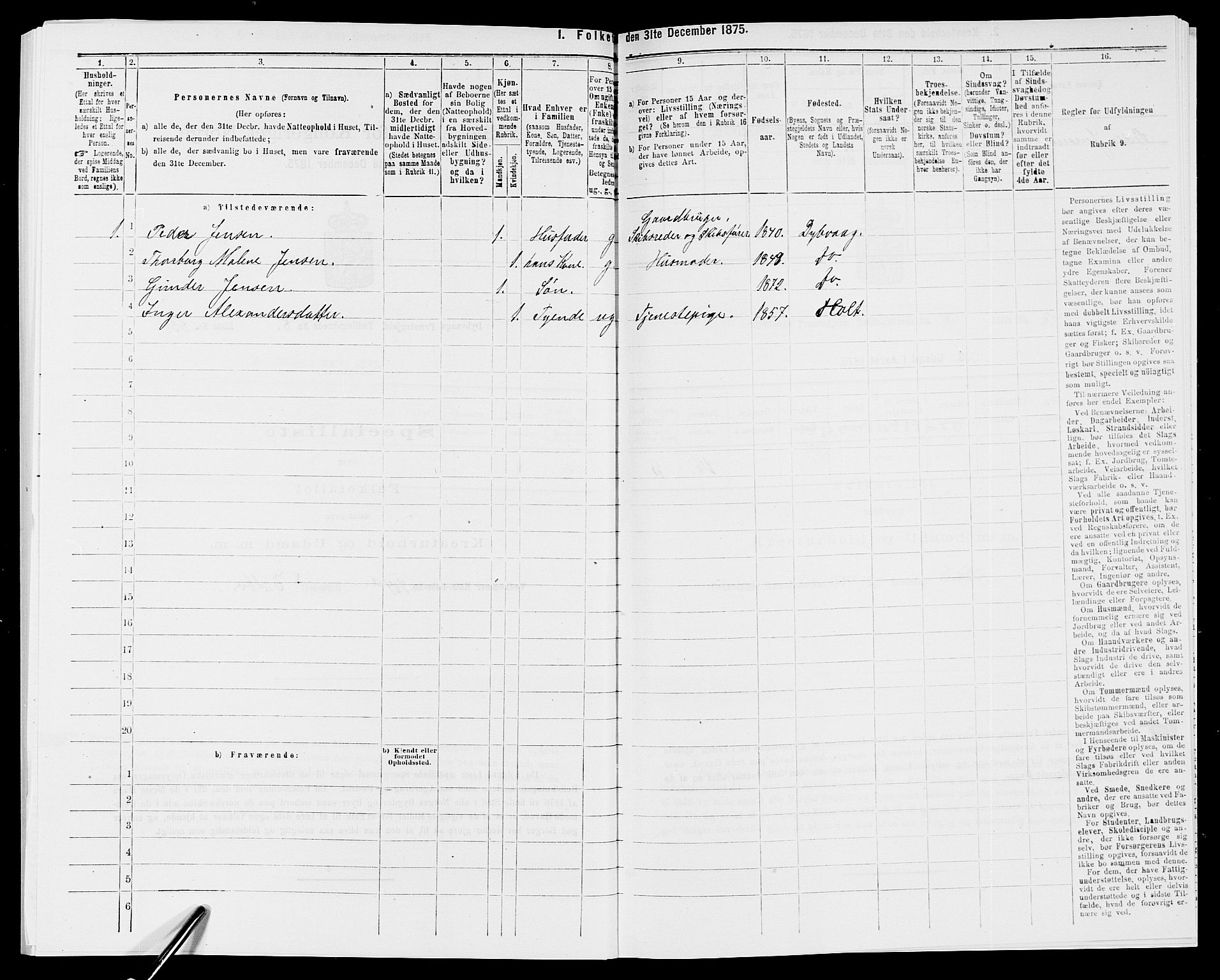 SAK, 1875 census for 0915P Dypvåg, 1875, p. 1092