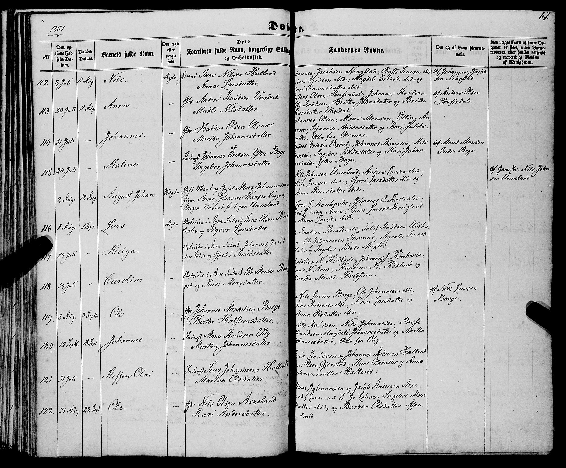 Haus sokneprestembete, SAB/A-75601/H/Haa: Parish register (official) no. A 17, 1858-1870, p. 67