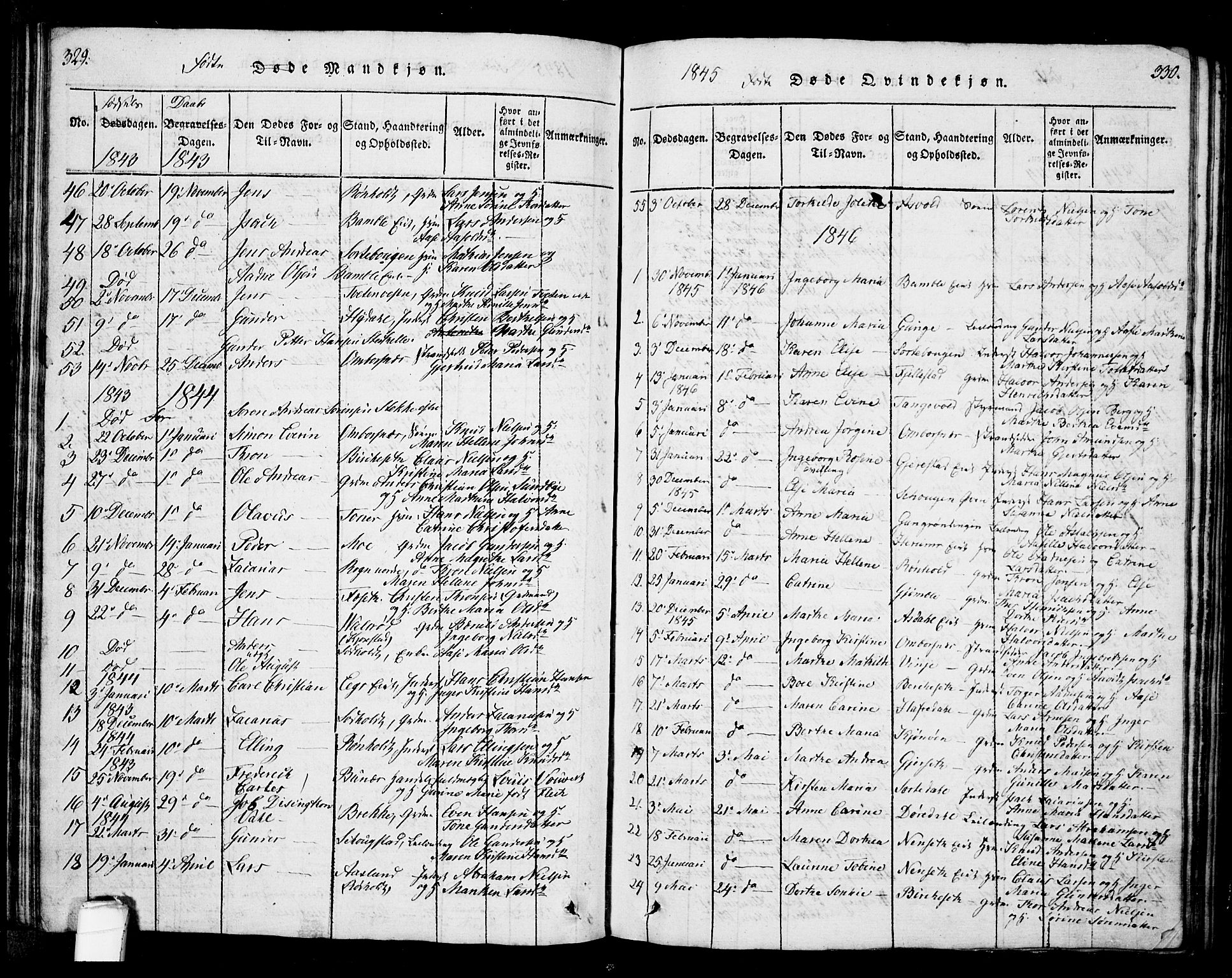 Bamble kirkebøker, SAKO/A-253/G/Ga/L0005: Parish register (copy) no. I 5, 1814-1855, p. 329-330