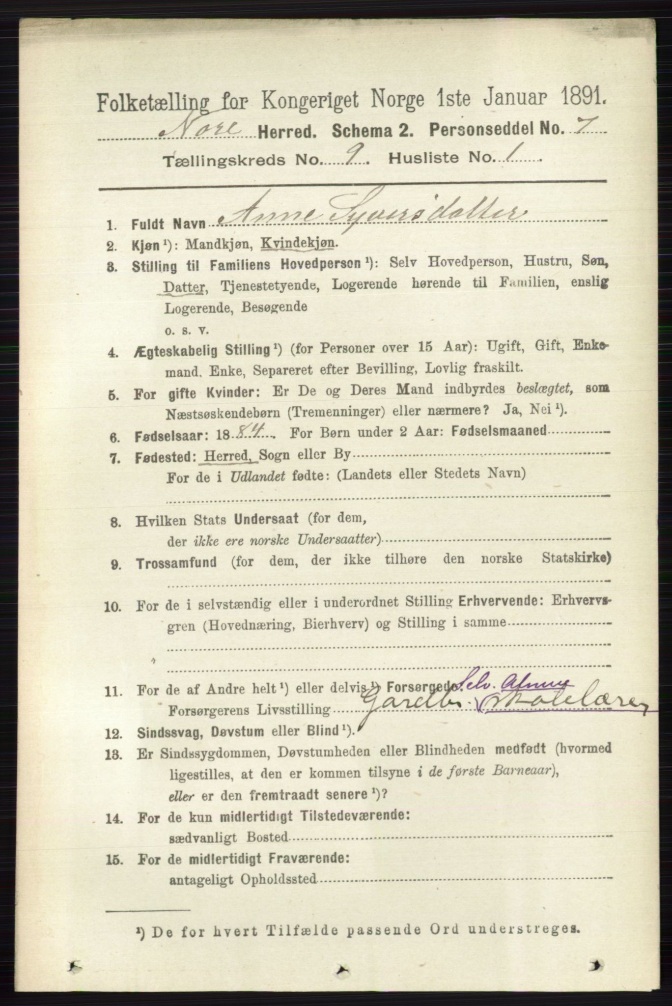 RA, 1891 census for 0633 Nore, 1891, p. 3212