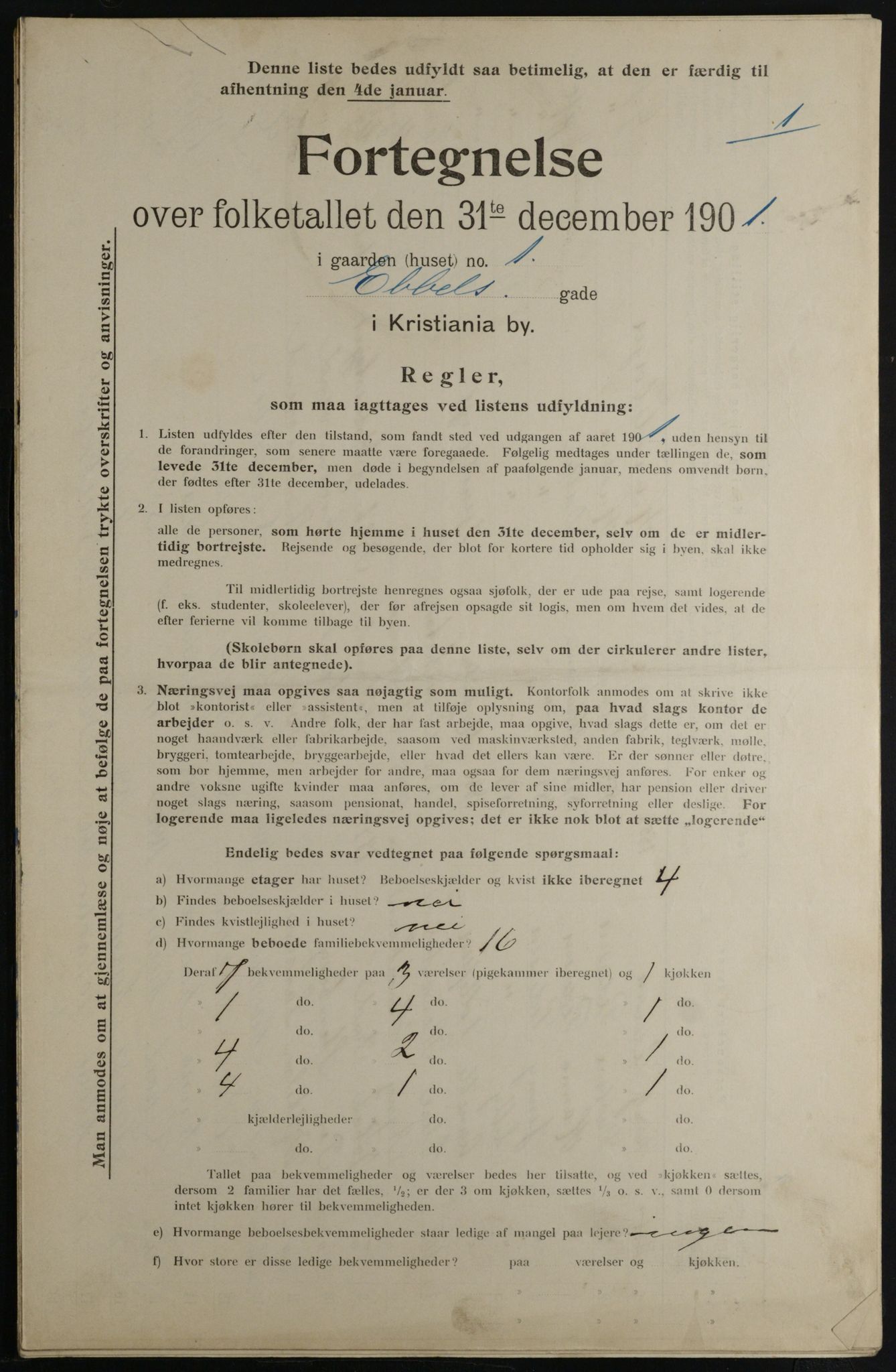 OBA, Municipal Census 1901 for Kristiania, 1901, p. 2926