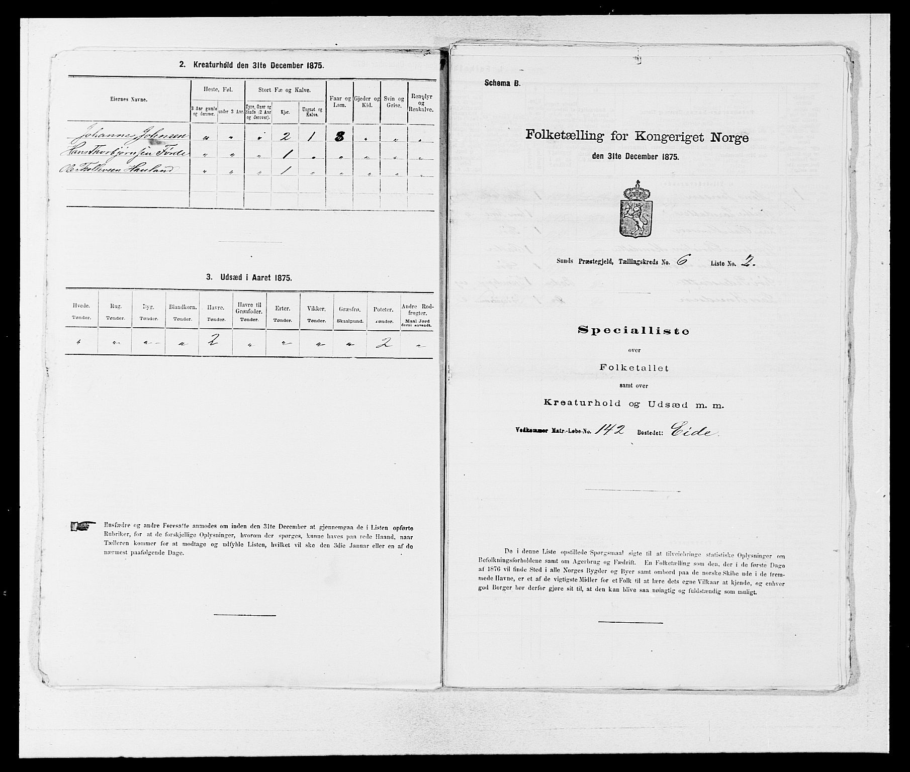 SAB, 1875 census for 1245P Sund, 1875, p. 579