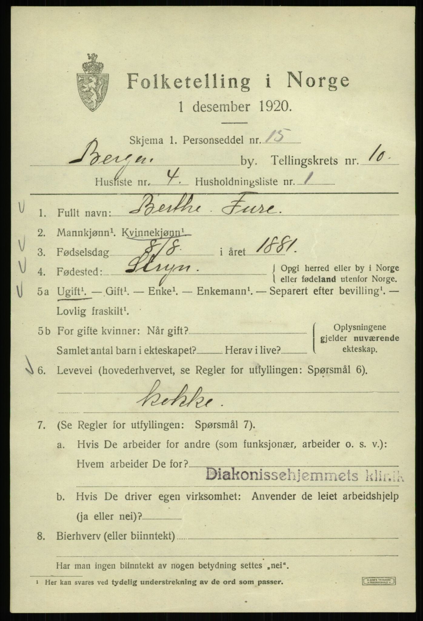 SAB, 1920 census for Bergen, 1920, p. 71395