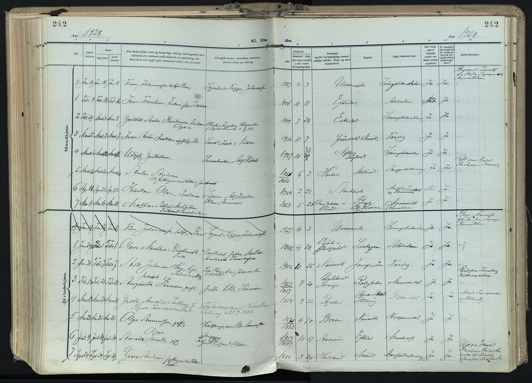 Hedrum kirkebøker, SAKO/A-344/F/Fa/L0011: Parish register (official) no. I 11, 1919-1933, p. 242