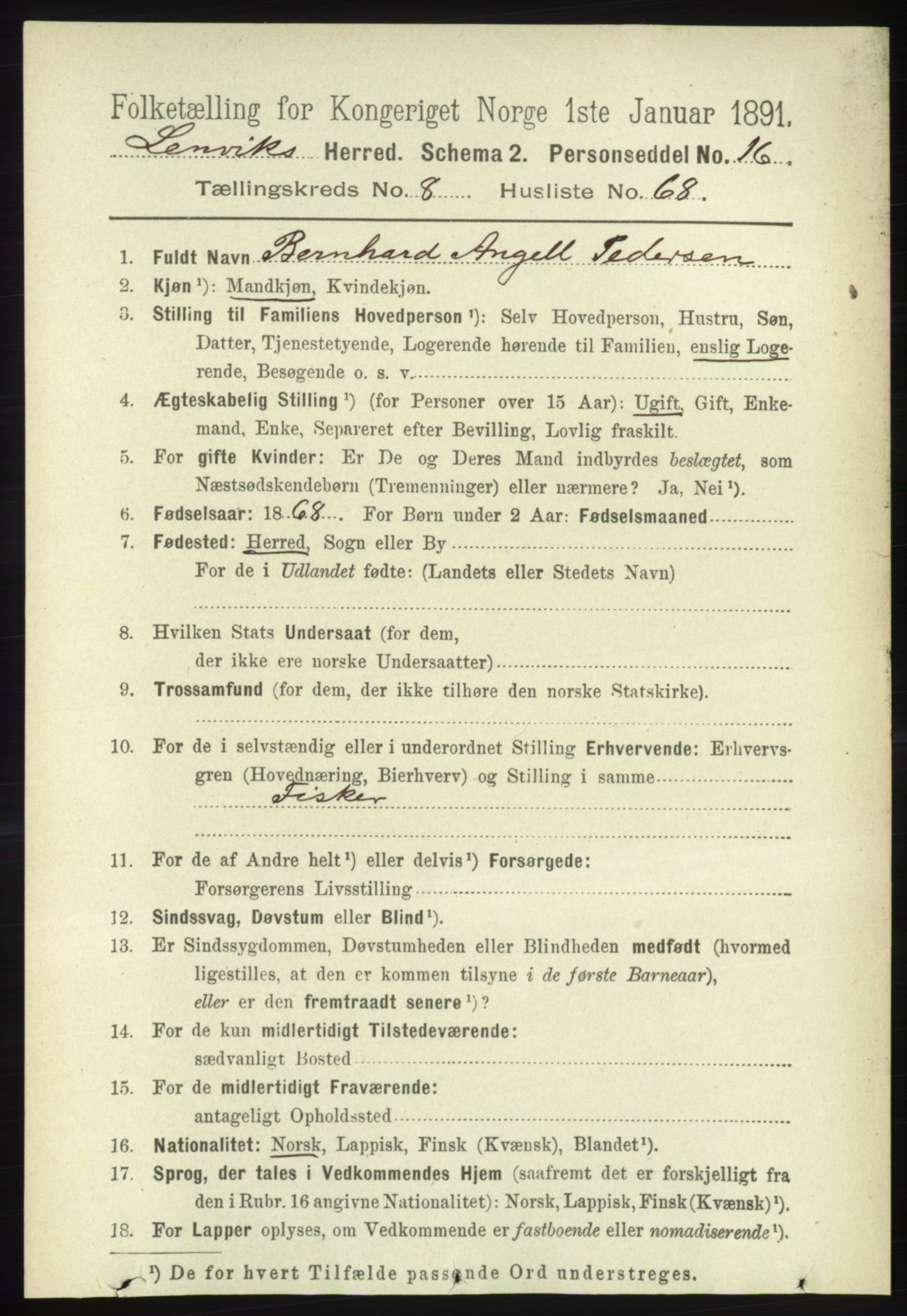 RA, 1891 census for 1931 Lenvik, 1891, p. 4859