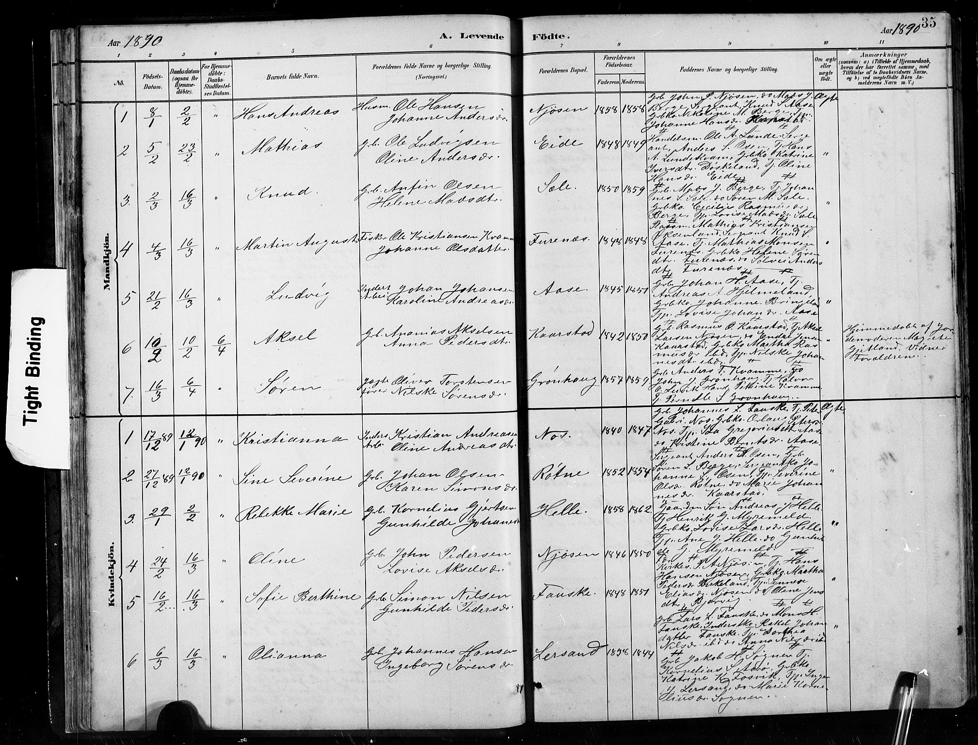 Gaular sokneprestembete, SAB/A-80001/H/Hab: Parish register (copy) no. B 3, 1882-1913, p. 35