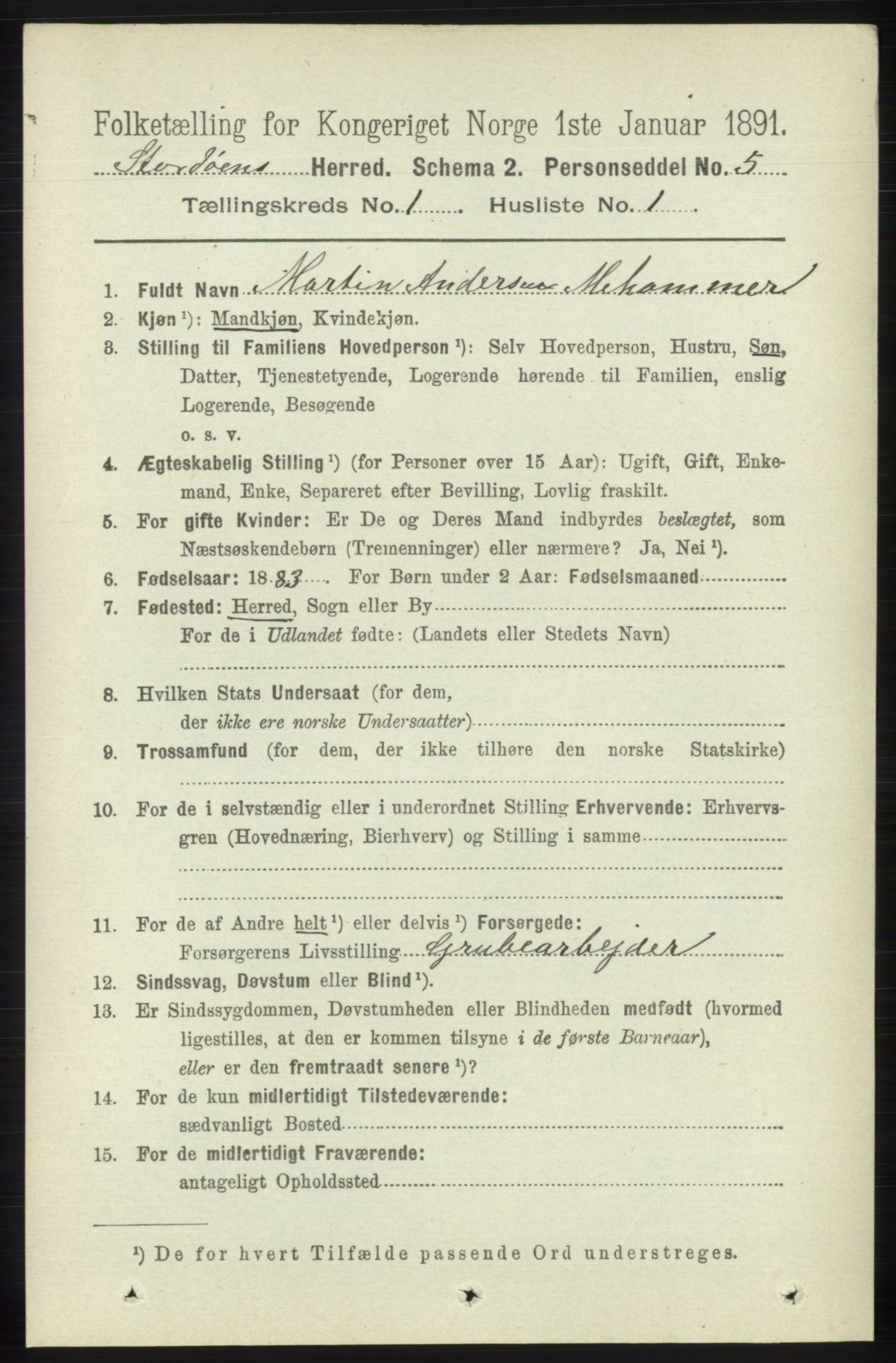 RA, 1891 census for 1221 Stord, 1891, p. 51